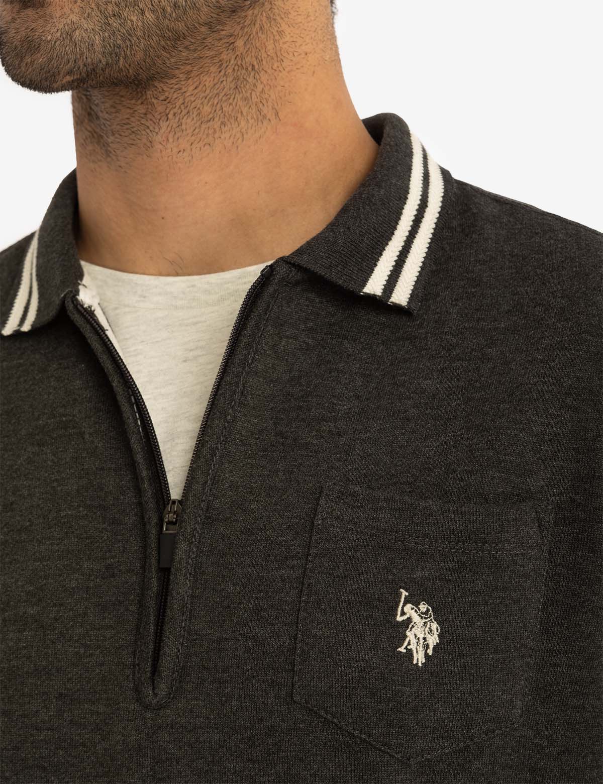 1/4 ZIP CHEST POCKET FRENCH TERRY LONG SLEEVE TOP - Image 2