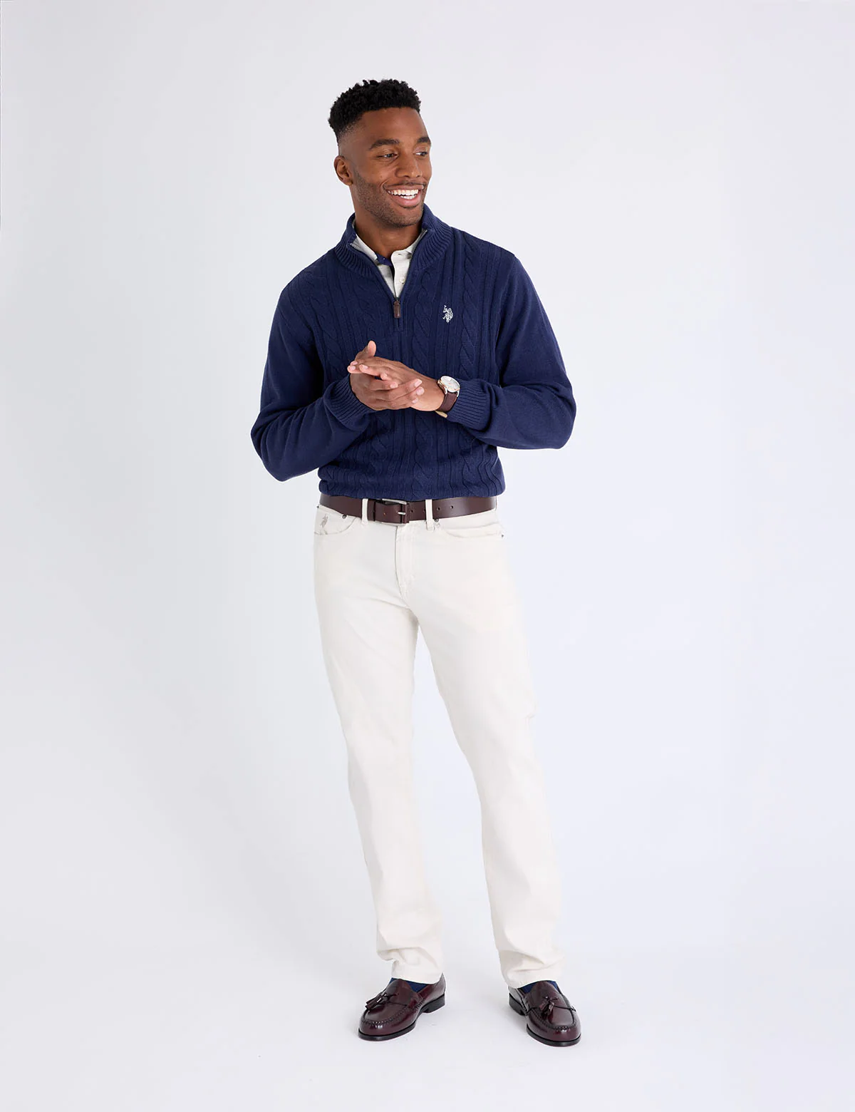 1/4 ZIP COTTON CABLE SWEATER - Image 8