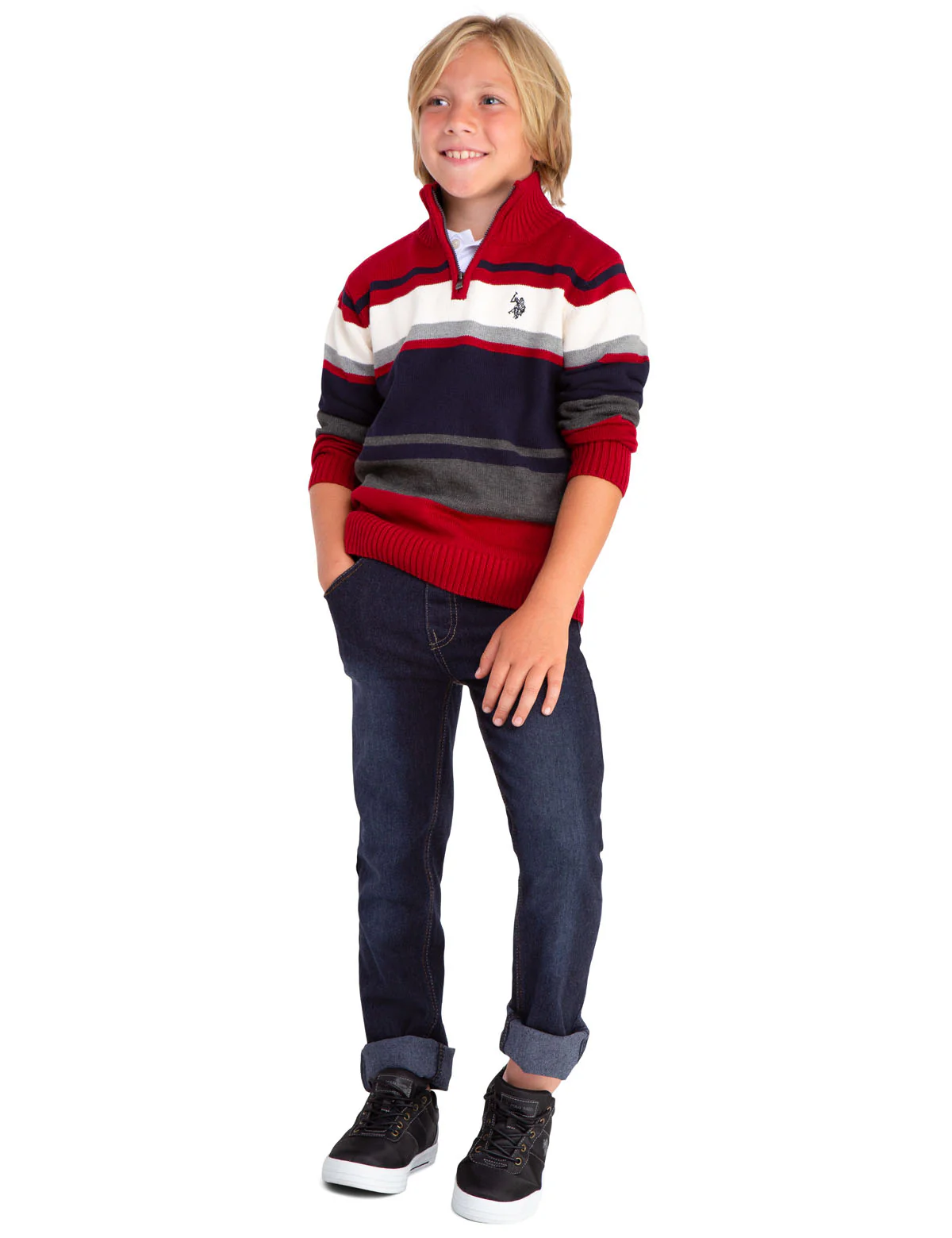 QUARTER ZIP STRIPED SWEATER - Image 2