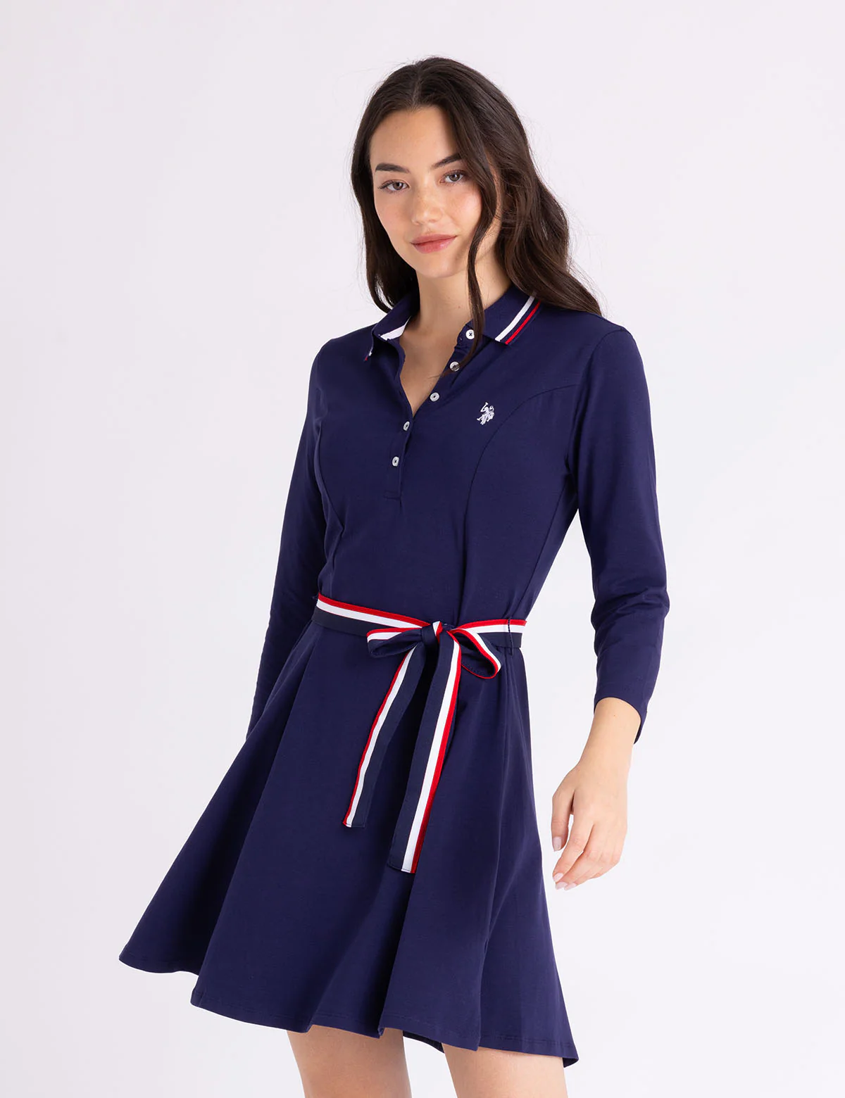 3/4 SLEEVE SIGNATURE STRIPE SWING DRESS