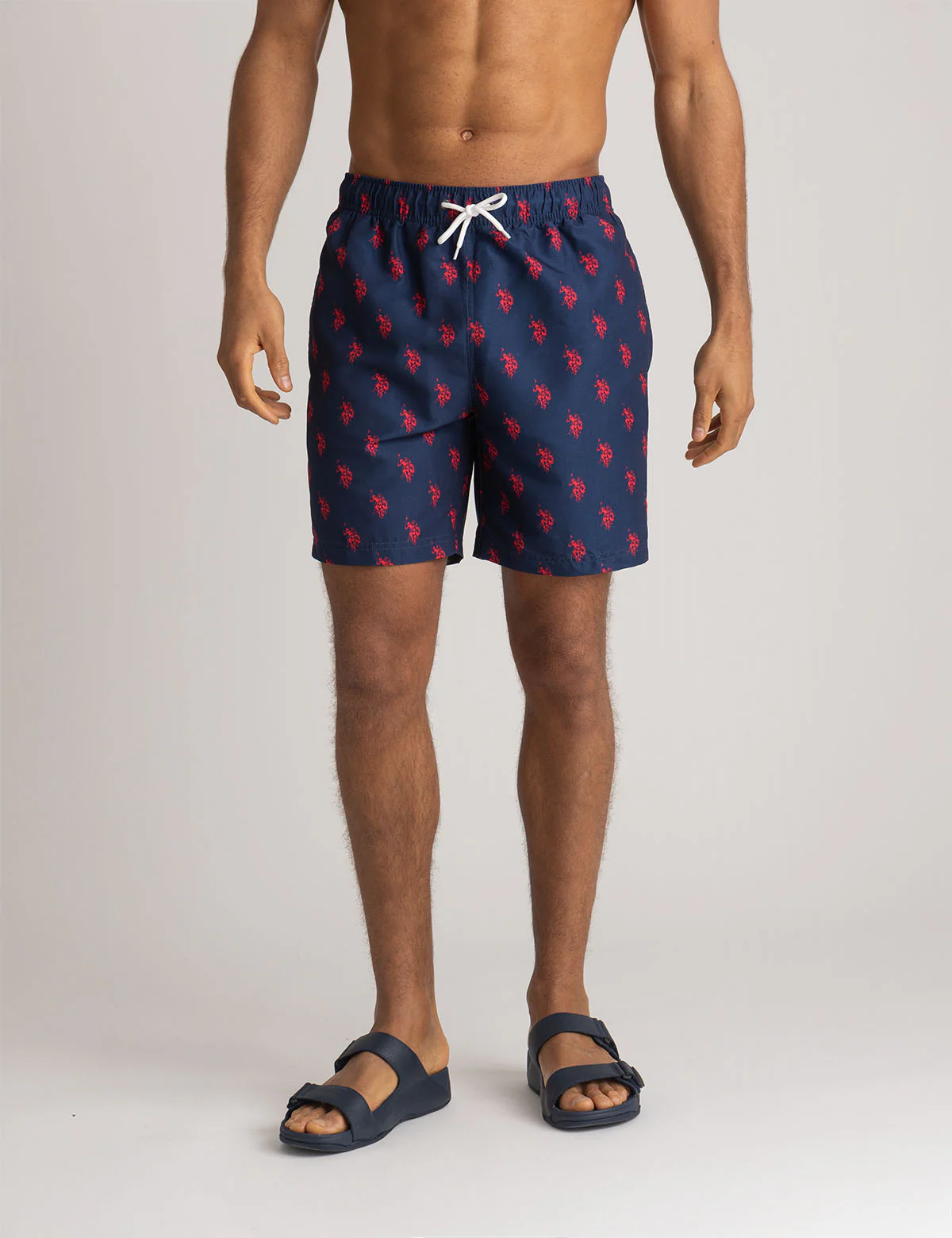 7" ALL OVER LOGO PRINT SWIM SHORTS