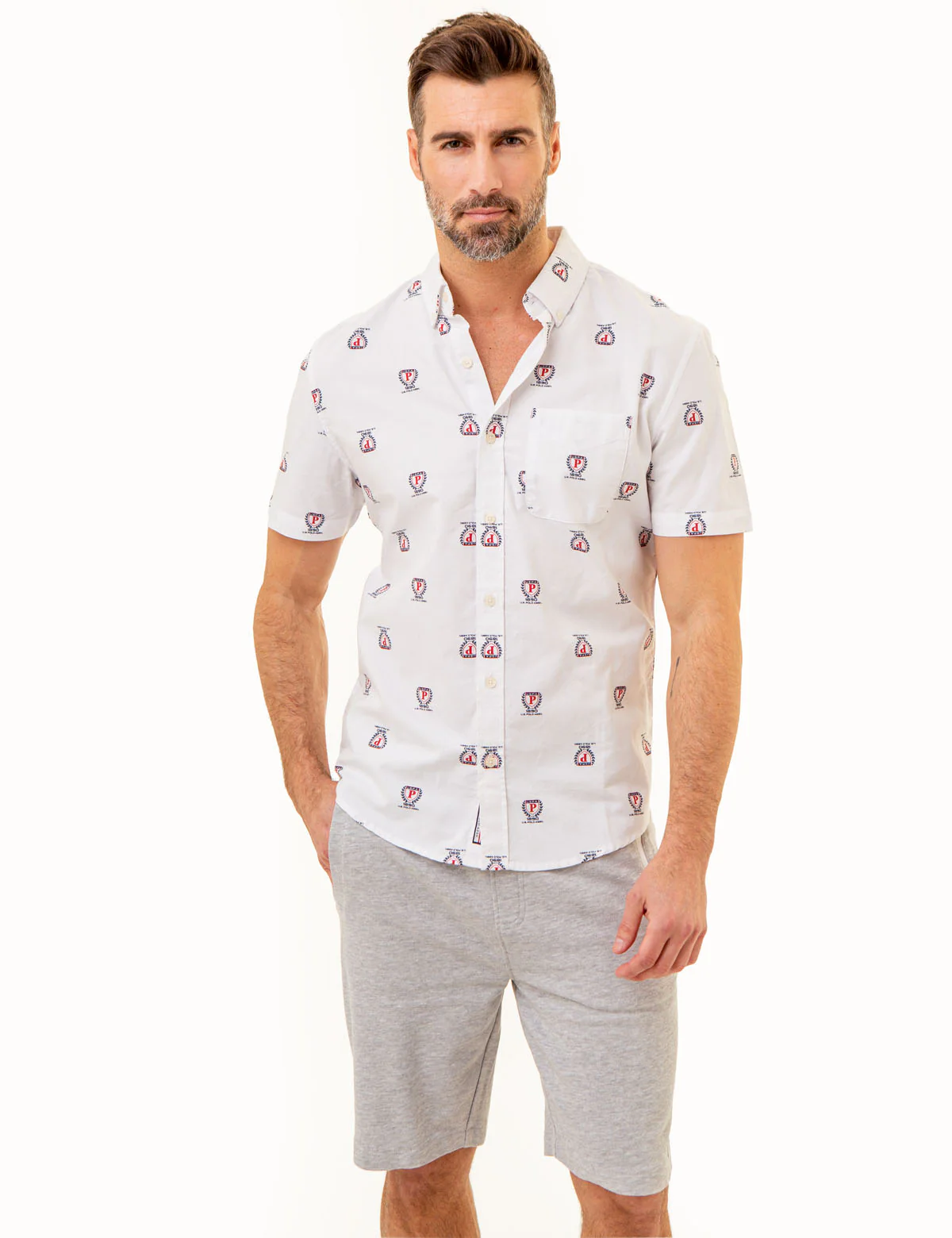 ALL OVER CREST PRINT OXFORD SHORT SLEEVE SHIRT - Image 2