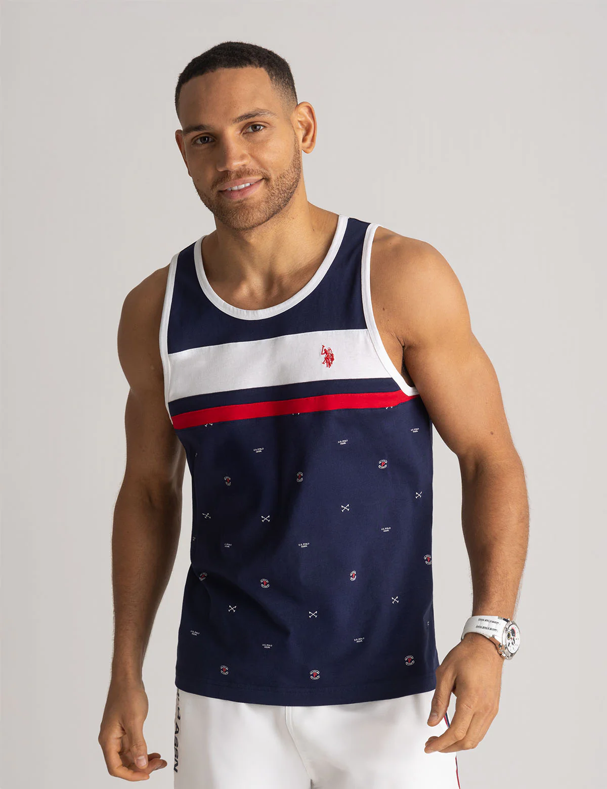 ALL OVER PRINT COLOR BLOCK JERSEY MUSCLE TANK