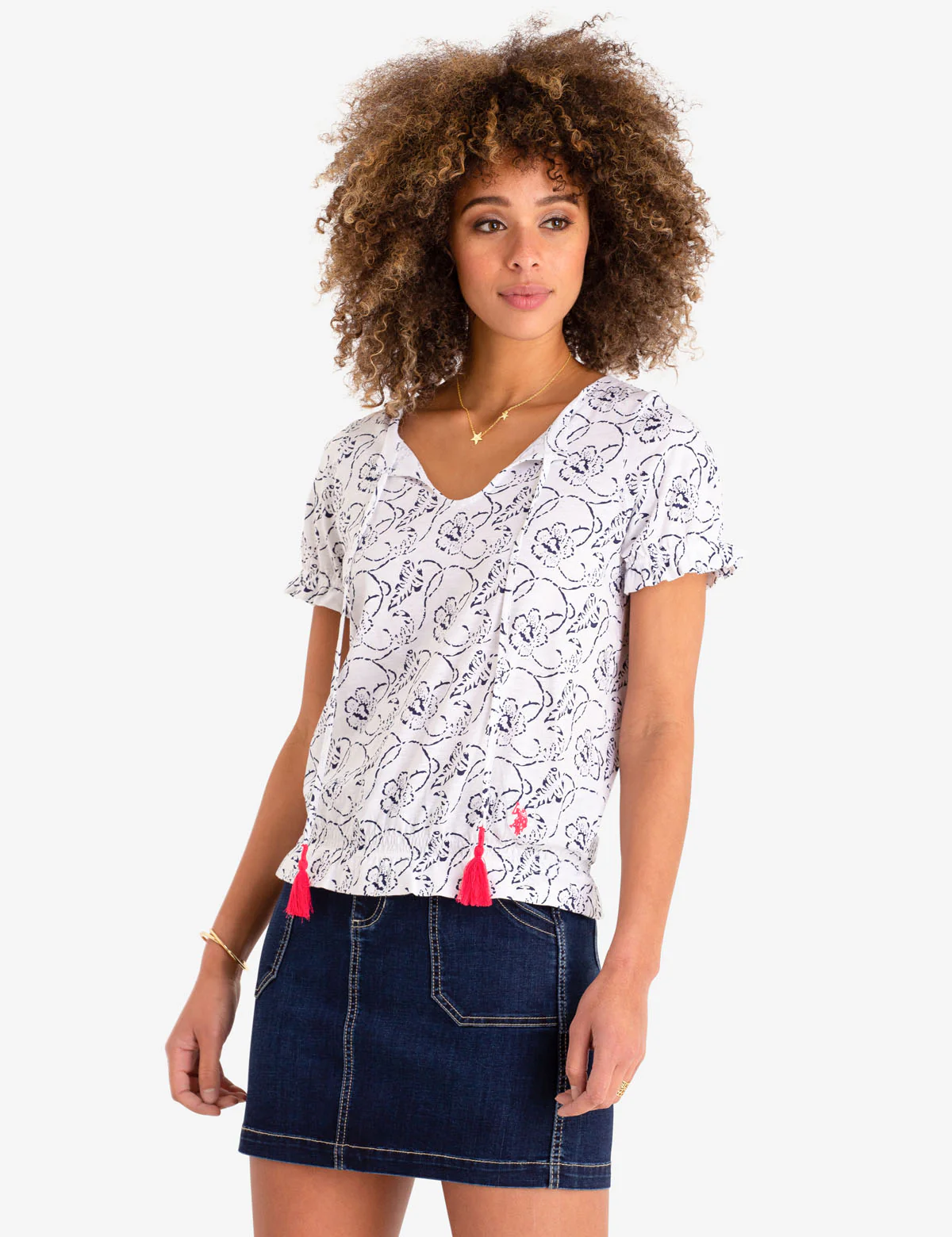 ALL OVER PRINT LACE UP TOP