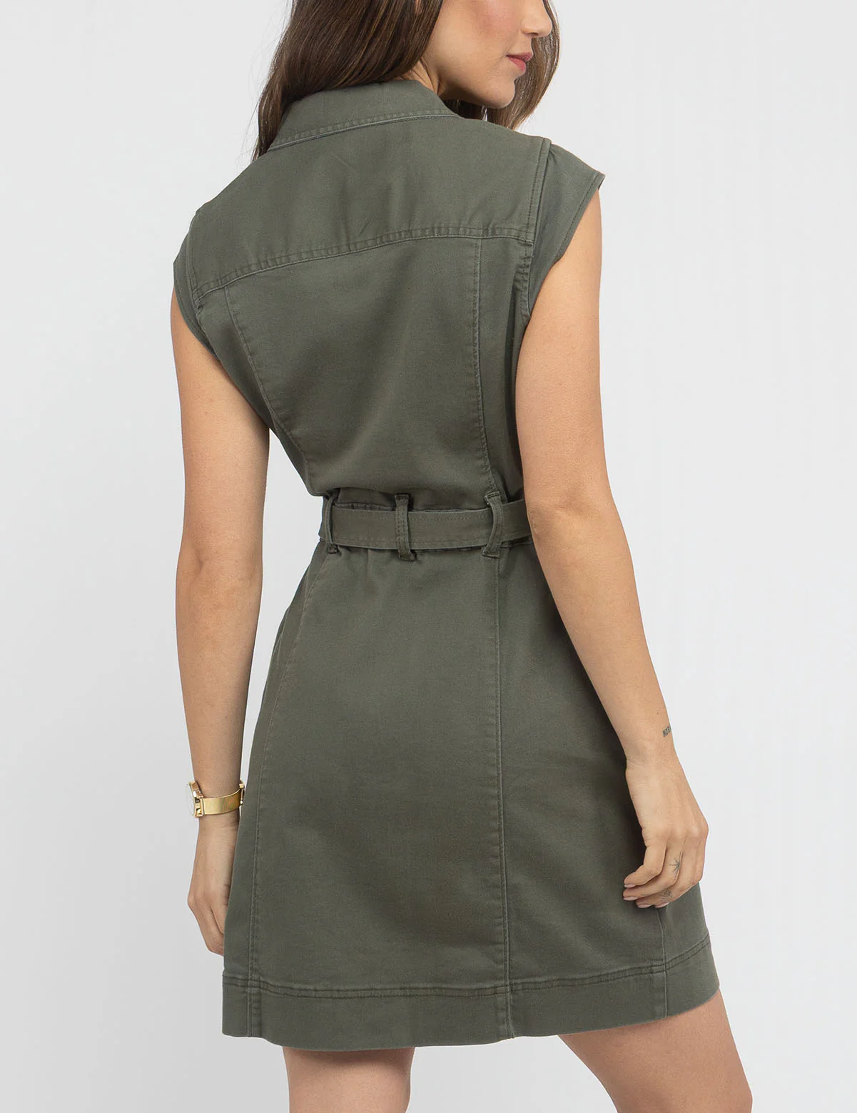BELTED CAP SLEEVE SPLIT NECK DRESS - Image 8