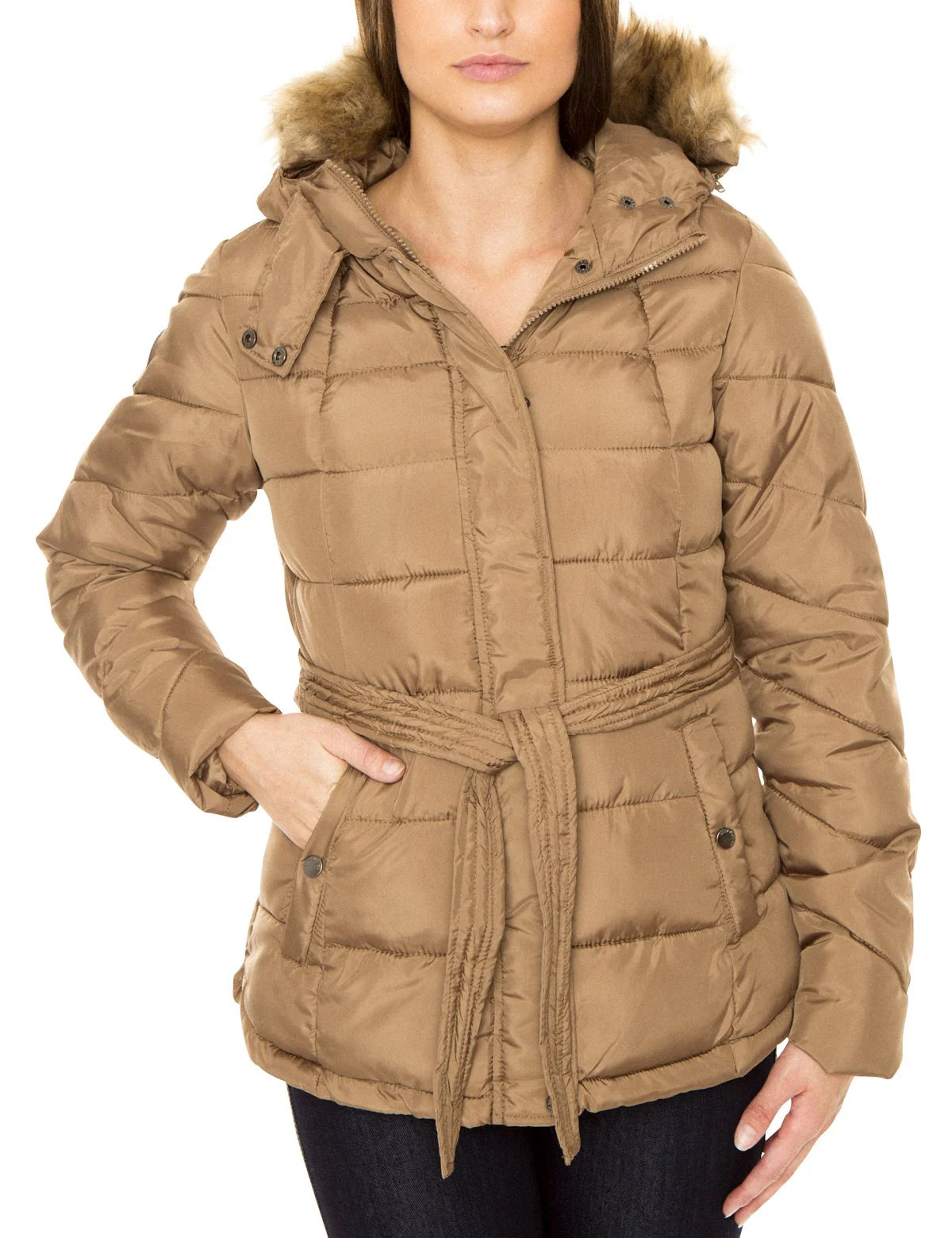 BELTED PARKA W/ FAUX FUR HOOD - Image 2