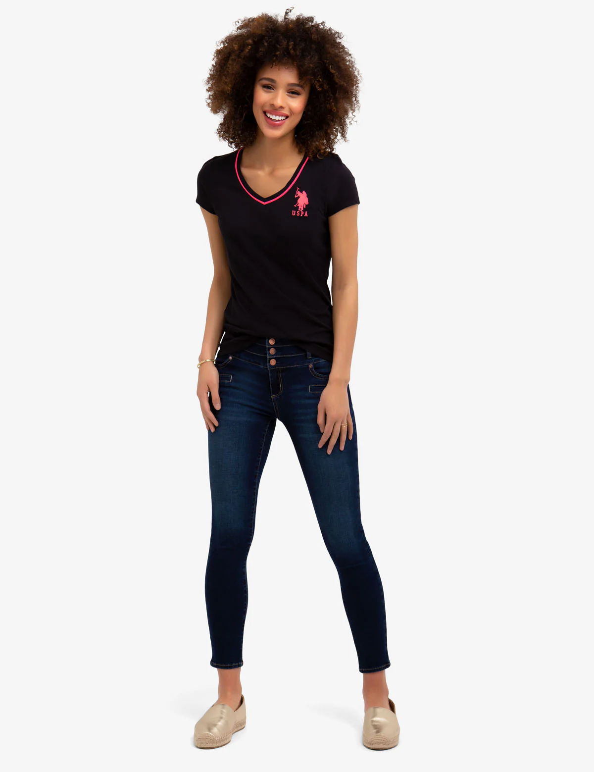 BIG LOGO NEON V-NECK TIPPED T-SHIRT - Image 2
