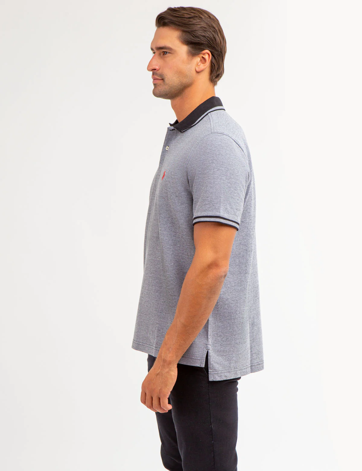 BIRDSEYE CONTRAST COLLAR POLO SHIRT - Image 3