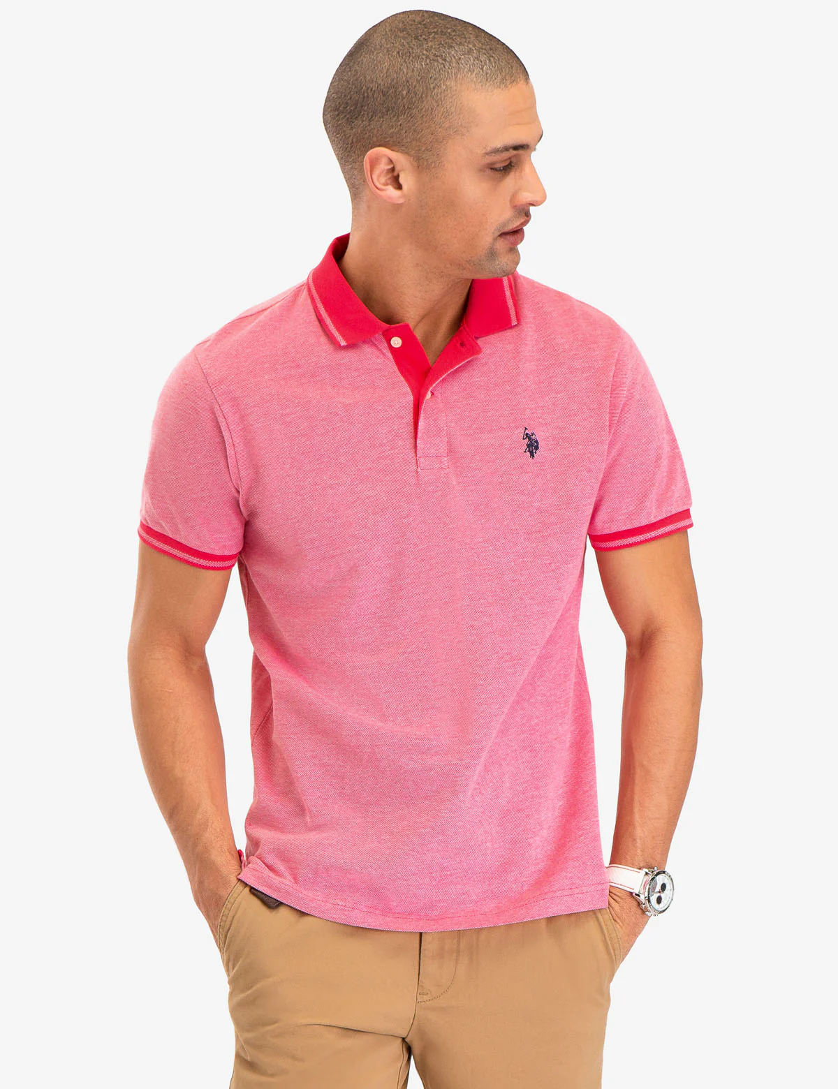 BIRDSEYE CONTRAST COLLAR POLO SHIRT - Image 4