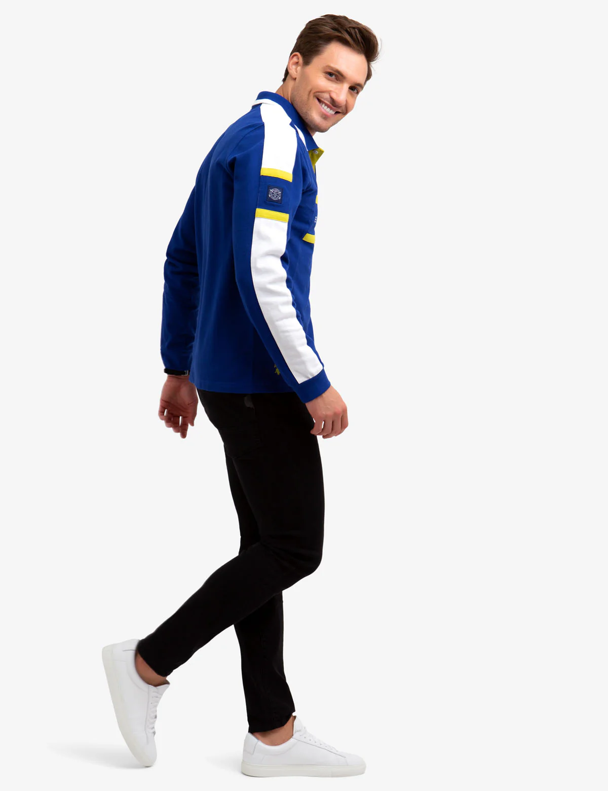 BLACK MALLET CHEST STRIPE LONG SLEEVE POLO SHIRT - Image 5