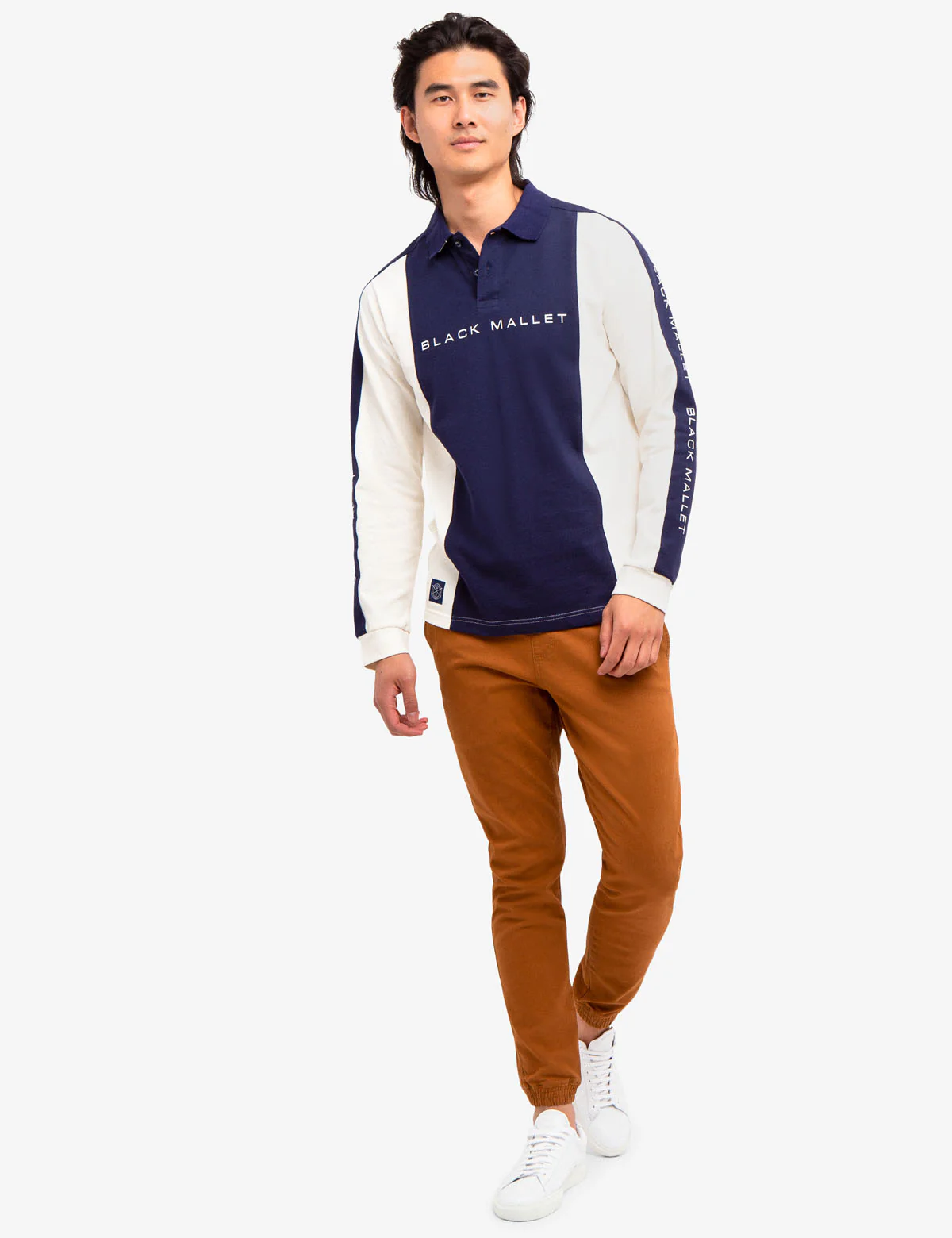 BLACK MALLET COLORBLOCK LONG SLEEVE POLO SHIRT - Image 2