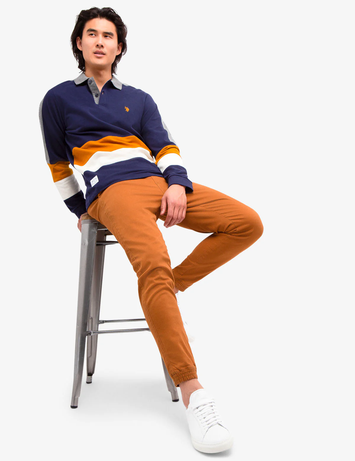 BLACK MALLET COLORBLOCK LONG SLEEVE POLO SHIRT - Image 2