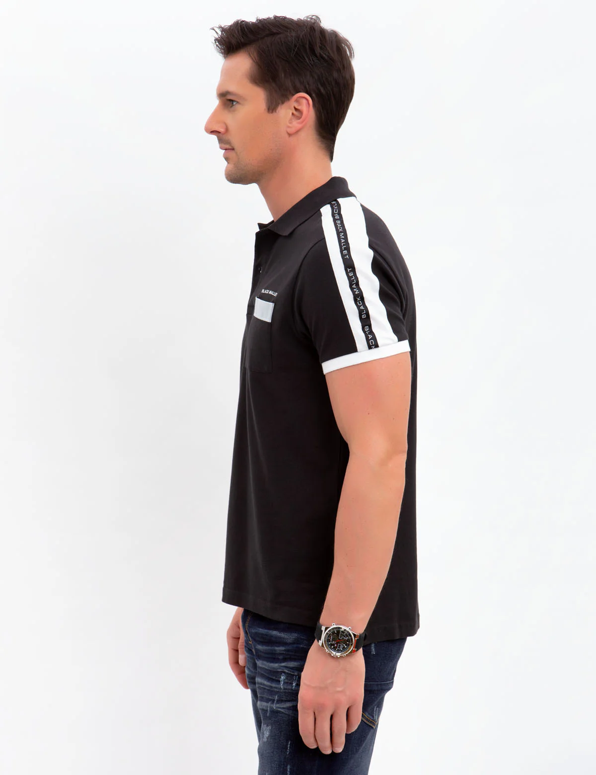 BLACK MALLET SLEEVE PANEL POLO SHIRT - Image 4