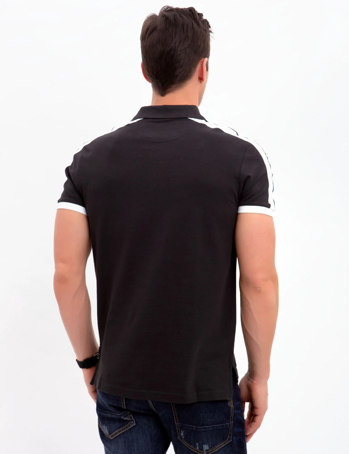 BLACK MALLET SLEEVE PANEL POLO SHIRT - Image 5