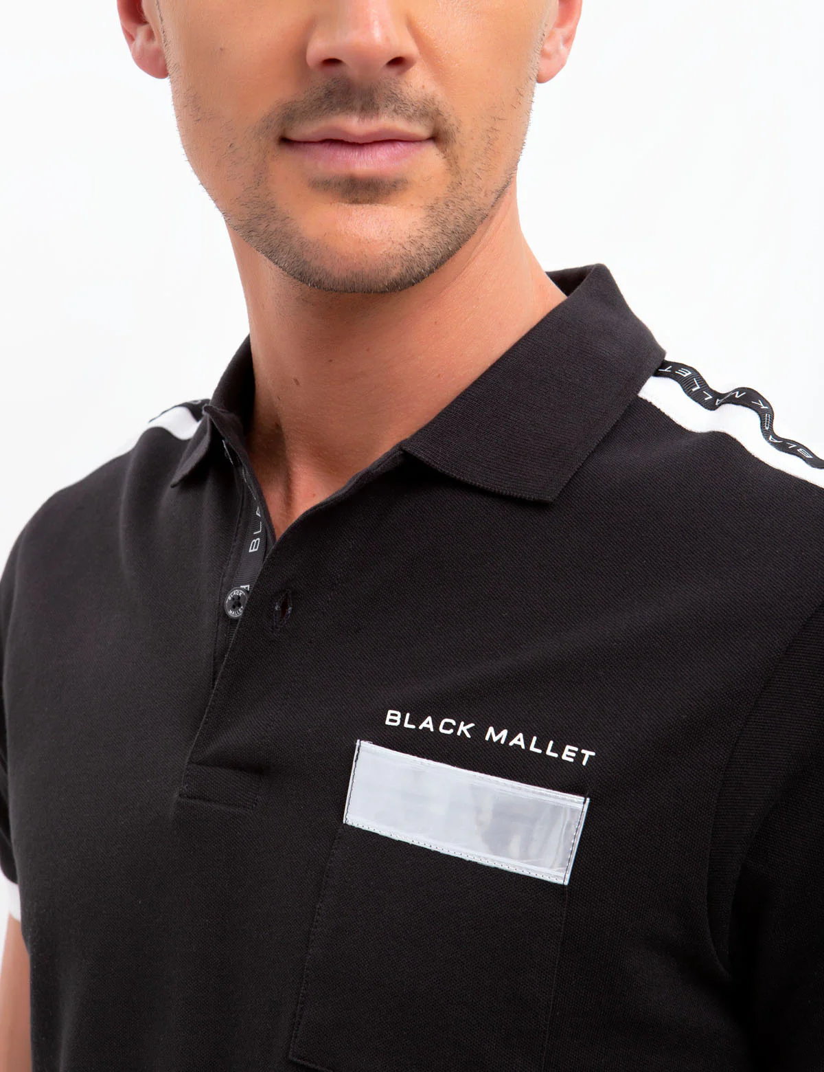 BLACK MALLET SLEEVE PANEL POLO SHIRT - Image 8
