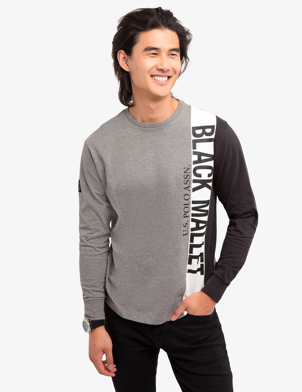 BLACK MALLET VERTICAL WATERMARK LONG SLEEVE SHIRT