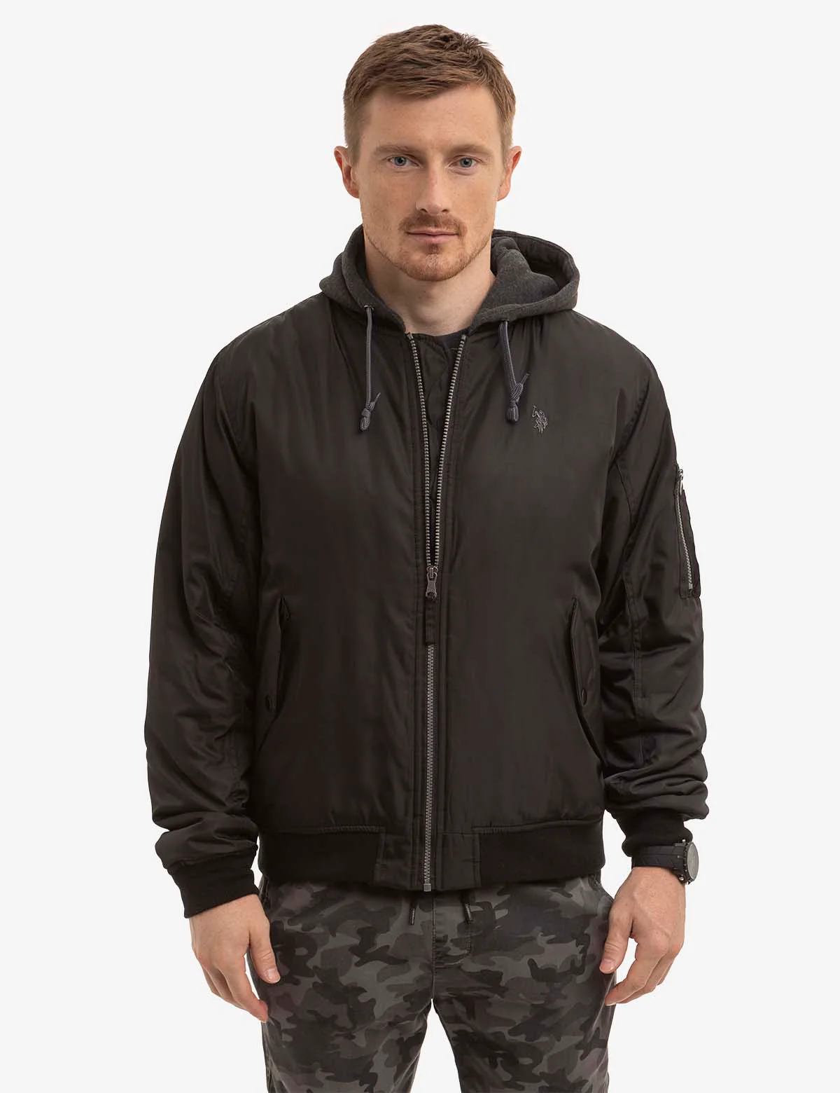 BOMBER JACKET WITH FLEECE HOOD