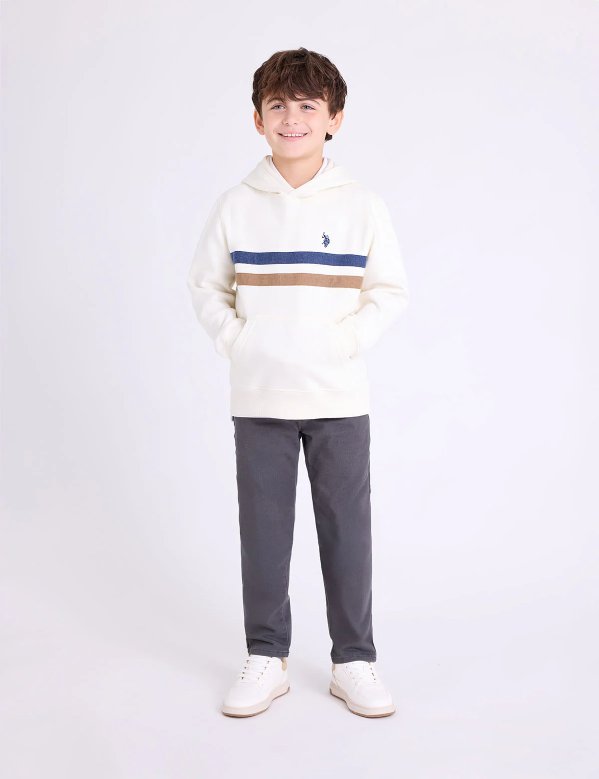 BOYS CHEST STRIPE FLEECE HOODIE - Image 3