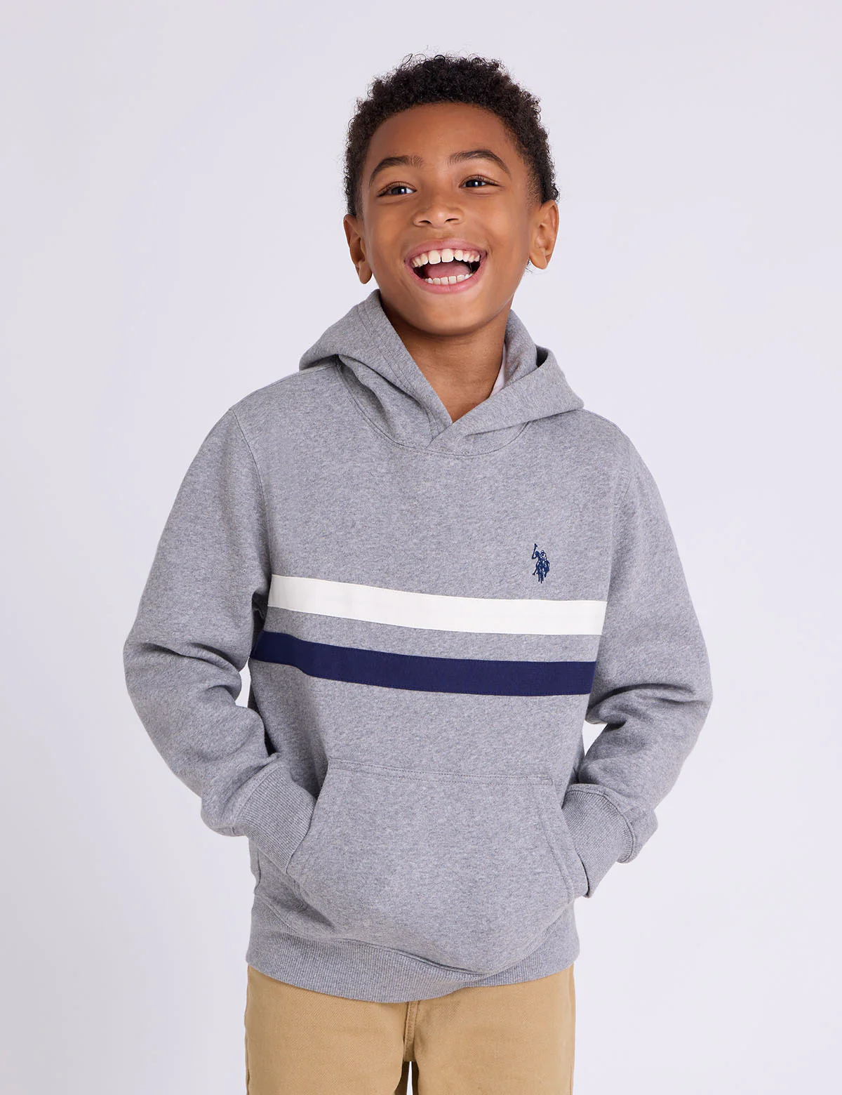 BOYS CHEST STRIPE FLEECE HOODIE - Image 6