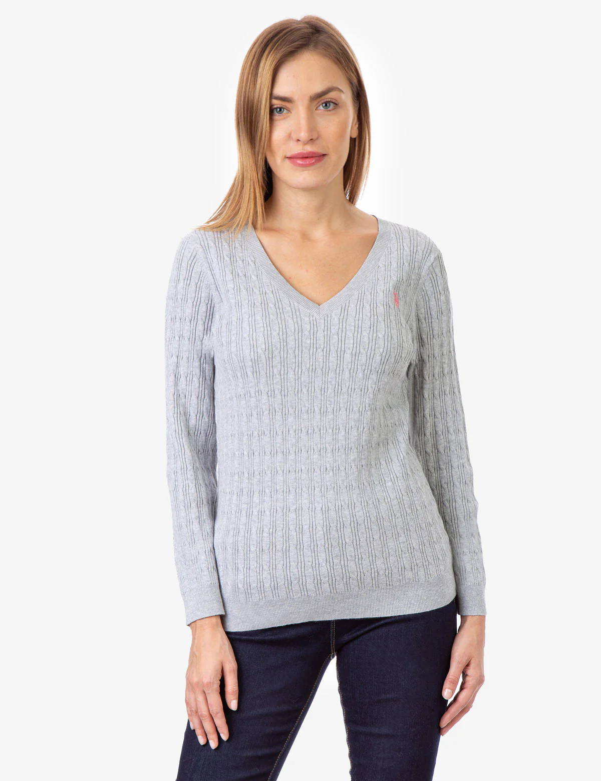 CABLE KNIT V-NECK SWEATER