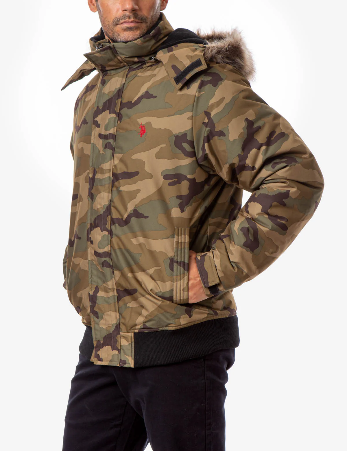 CAMO FAUX FUR TRIMMED JACKET - Image 2