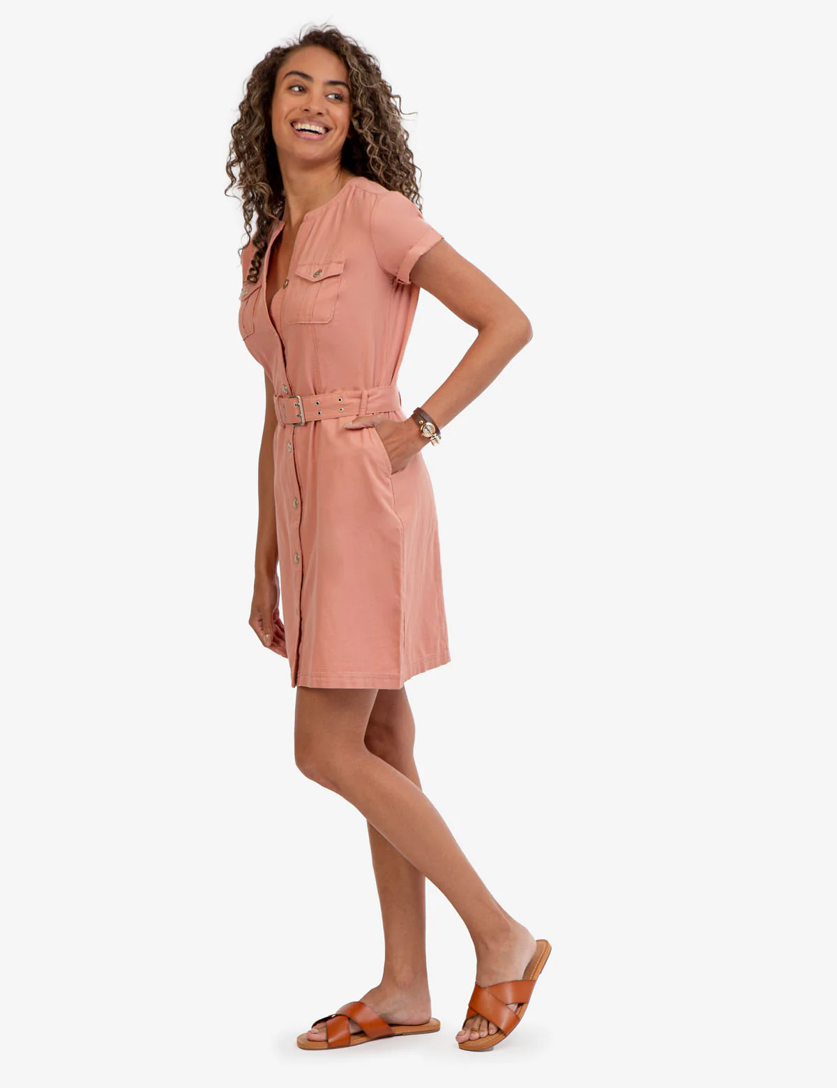 CHEST POCKET BELTED WOVEN SHIRTDRESS - Image 2