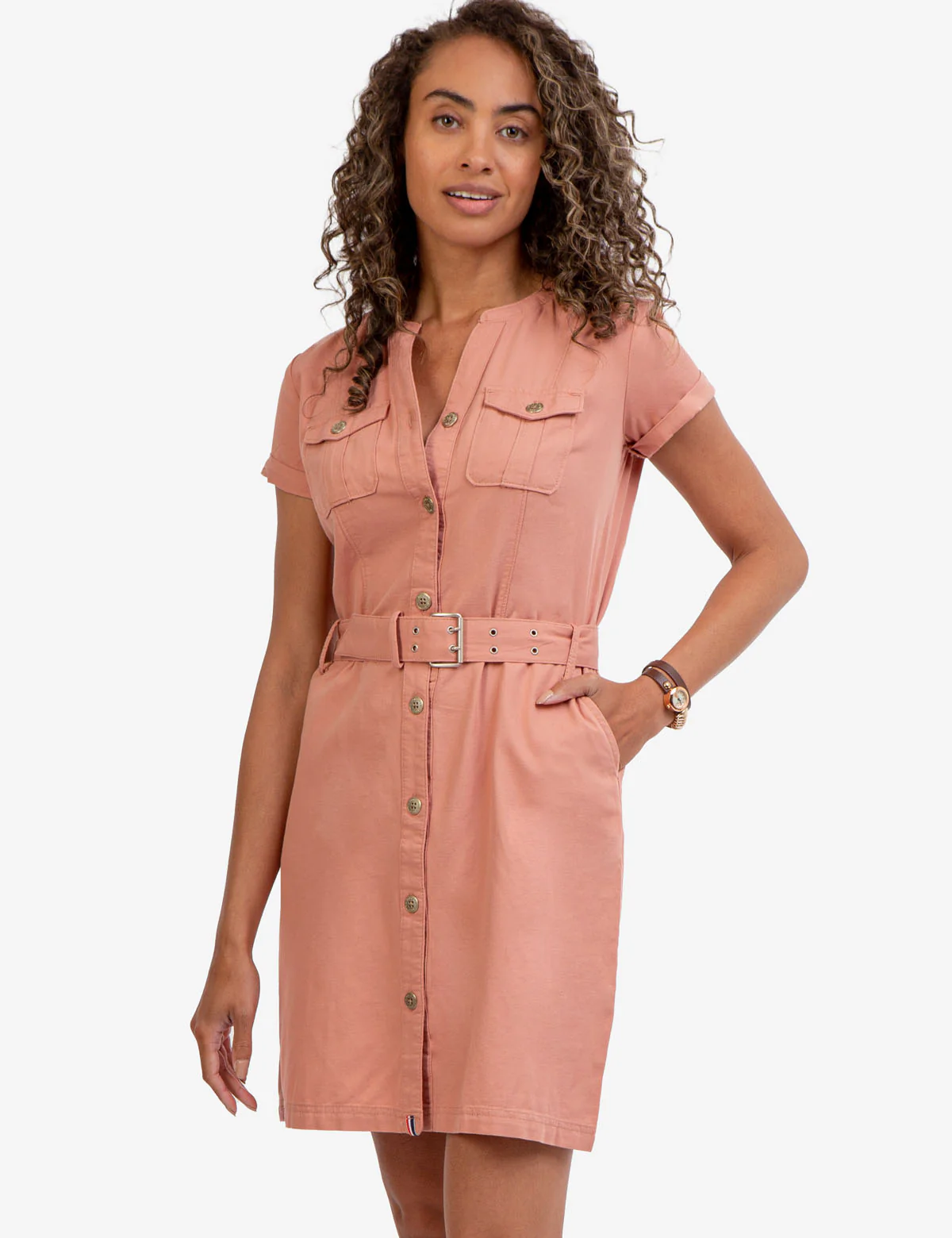 CHEST POCKET BELTED WOVEN SHIRTDRESS - Image 3