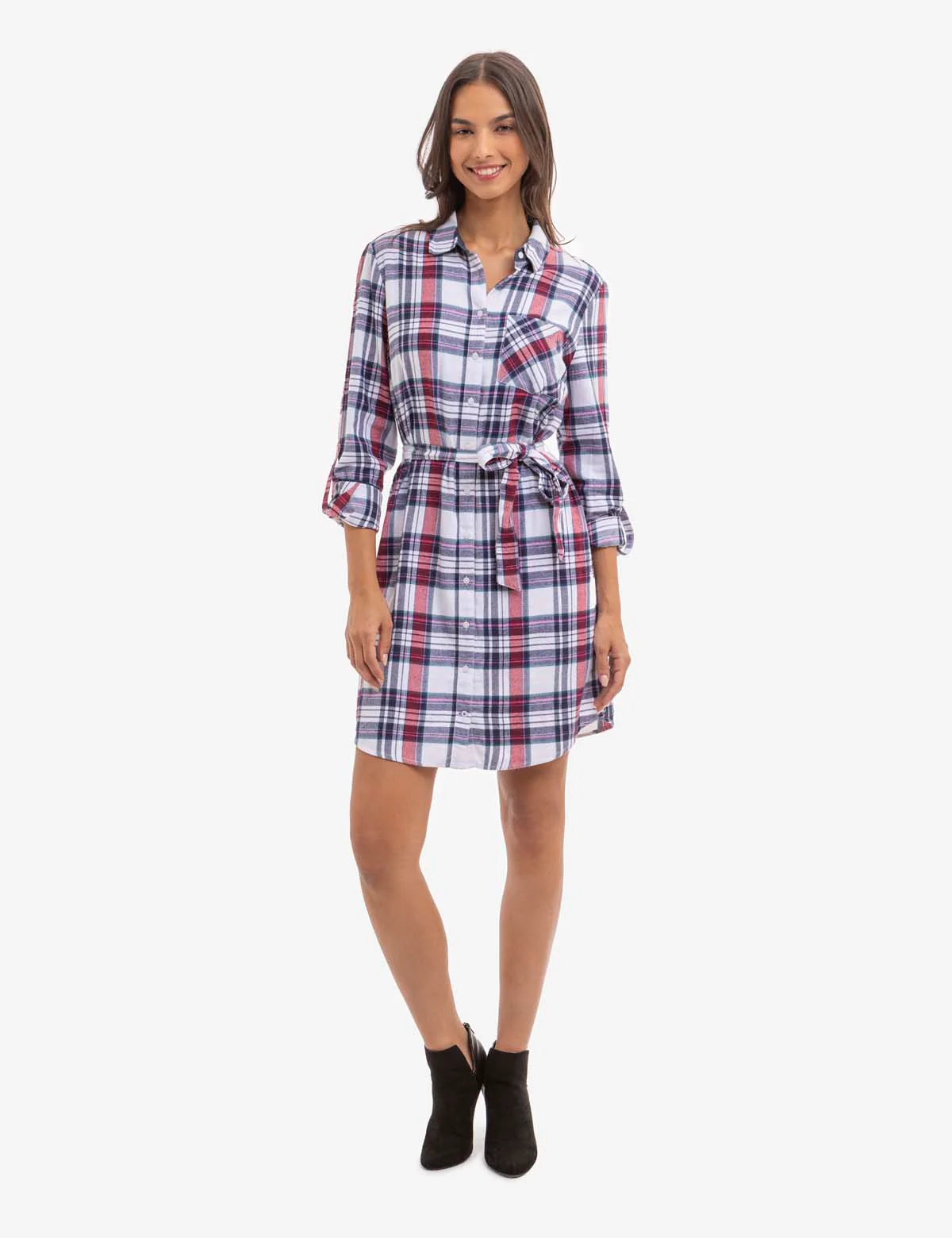 LONG SLEEVE PLAID TIE DRESS - Image 10