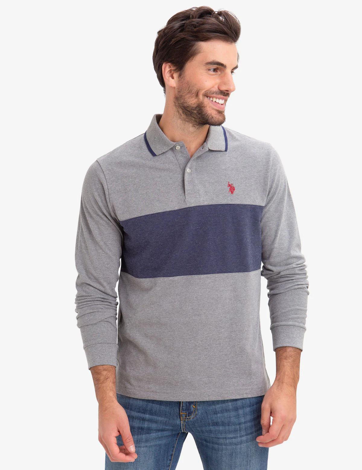 CHEST COLORBLOCK LONG SLEEVE POLO SHIRT - Image 6