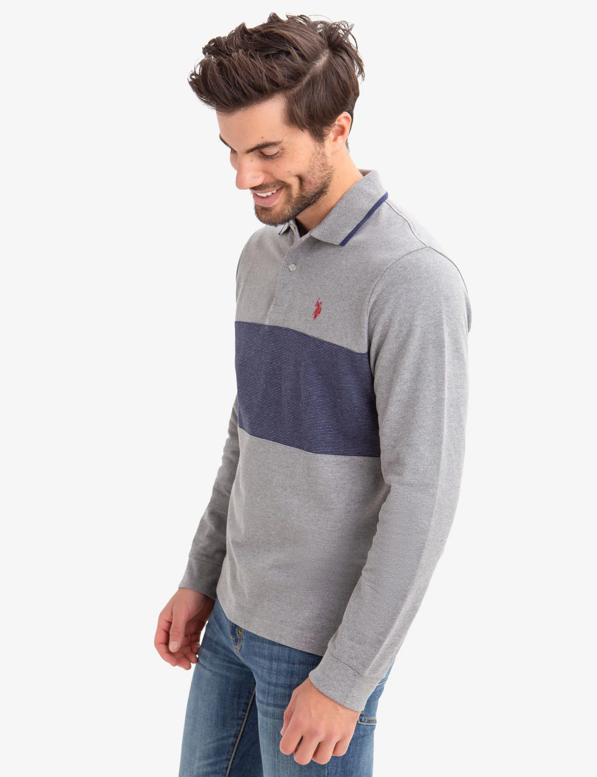 CHEST COLORBLOCK LONG SLEEVE POLO SHIRT - Image 7