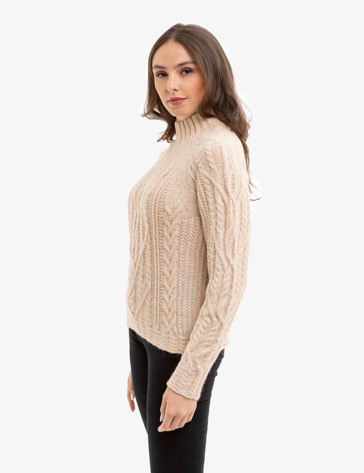CHUNKY MOCK NECK CABLE SWEATER - Image 14