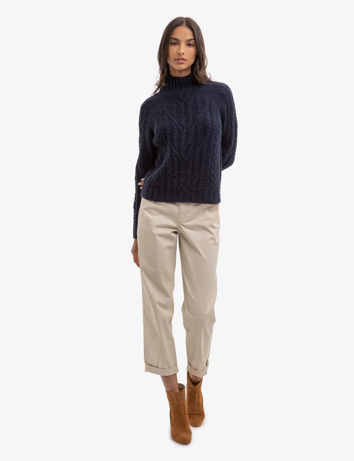 CHUNKY MOCK NECK CABLE SWEATER - Image 2