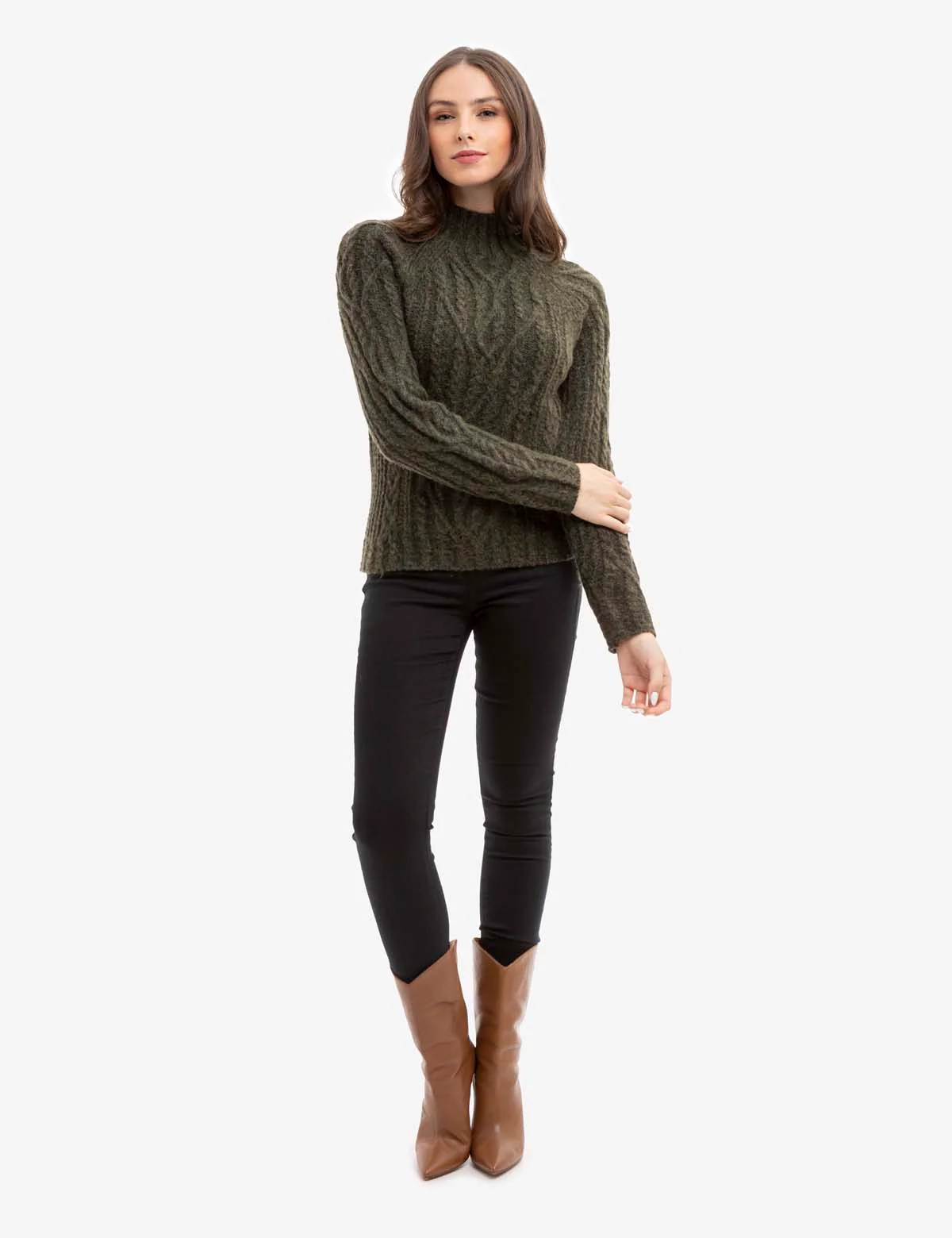 CHUNKY MOCK NECK CABLE SWEATER - Image 6
