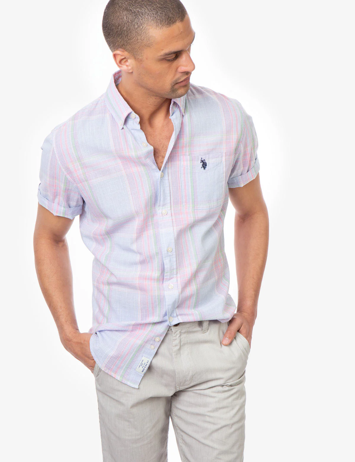 CLASSIC FIT SLUB PLAID SHORT SLEEVE SHIRT