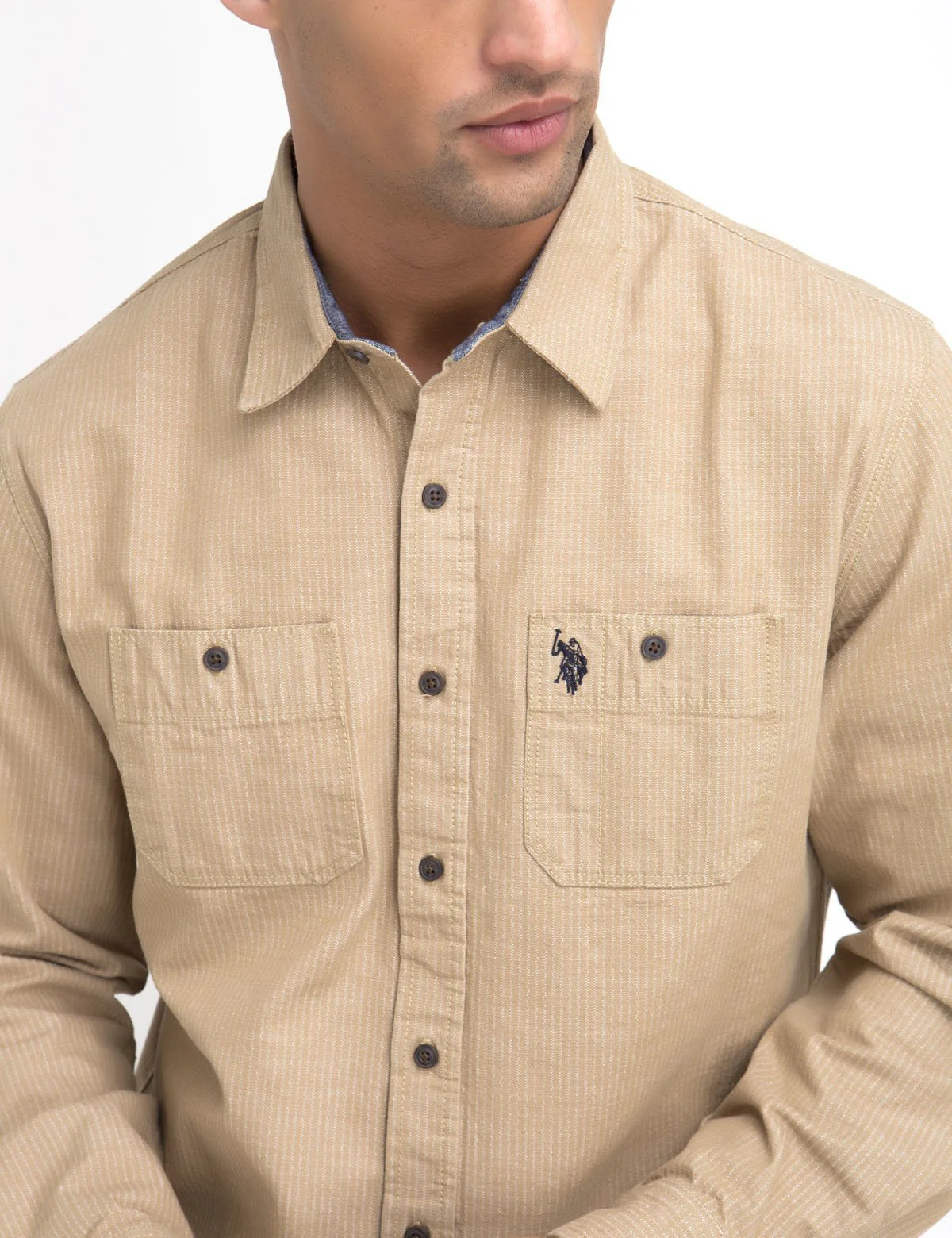 CLASSIC FIT TWO POCKET STRIPE SLUB SHIRT IN CANVAS - Image 3