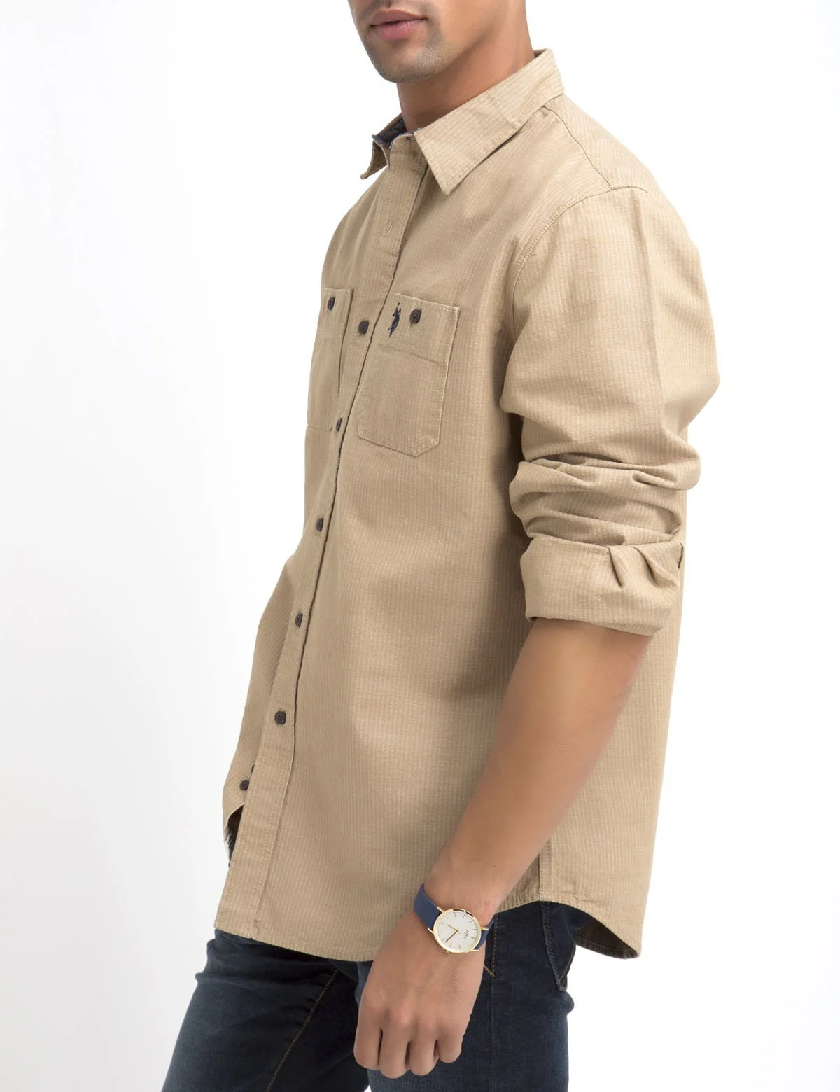 CLASSIC FIT TWO POCKET STRIPE SLUB SHIRT IN CANVAS - Image 4