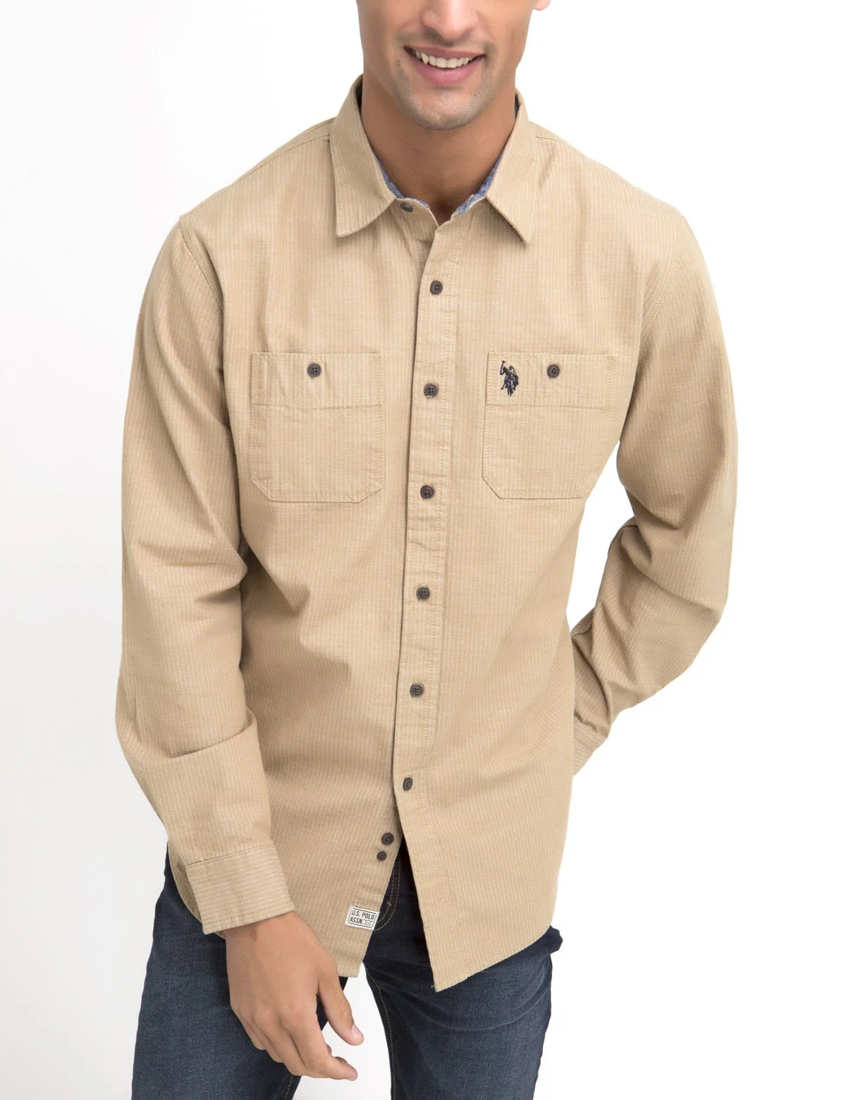 CLASSIC FIT TWO POCKET STRIPE SLUB SHIRT IN CANVAS - Image 5