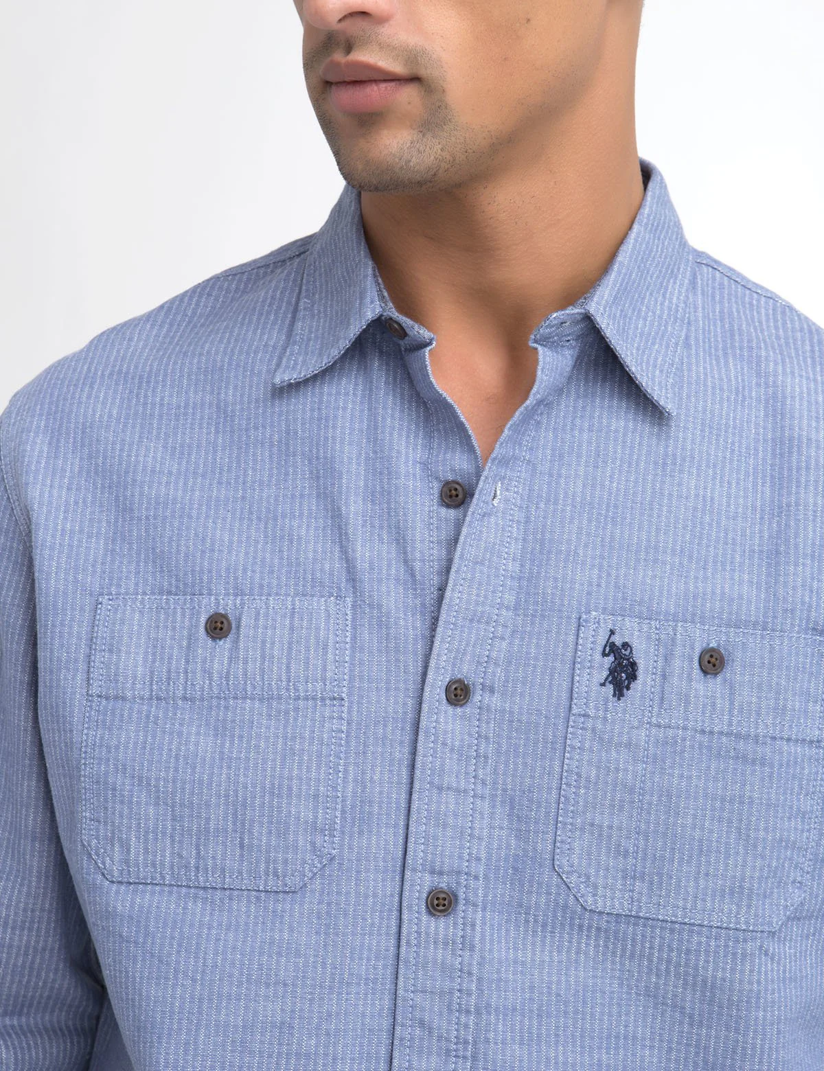 CLASSIC FIT TWO POCKET STRIPE SLUB SHIRT IN CANVAS - Image 7