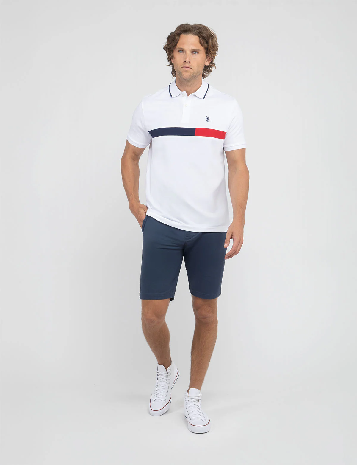 COLOR BLOCK CHEST STRIPE PIQUE POLO SHIRT - Image 2