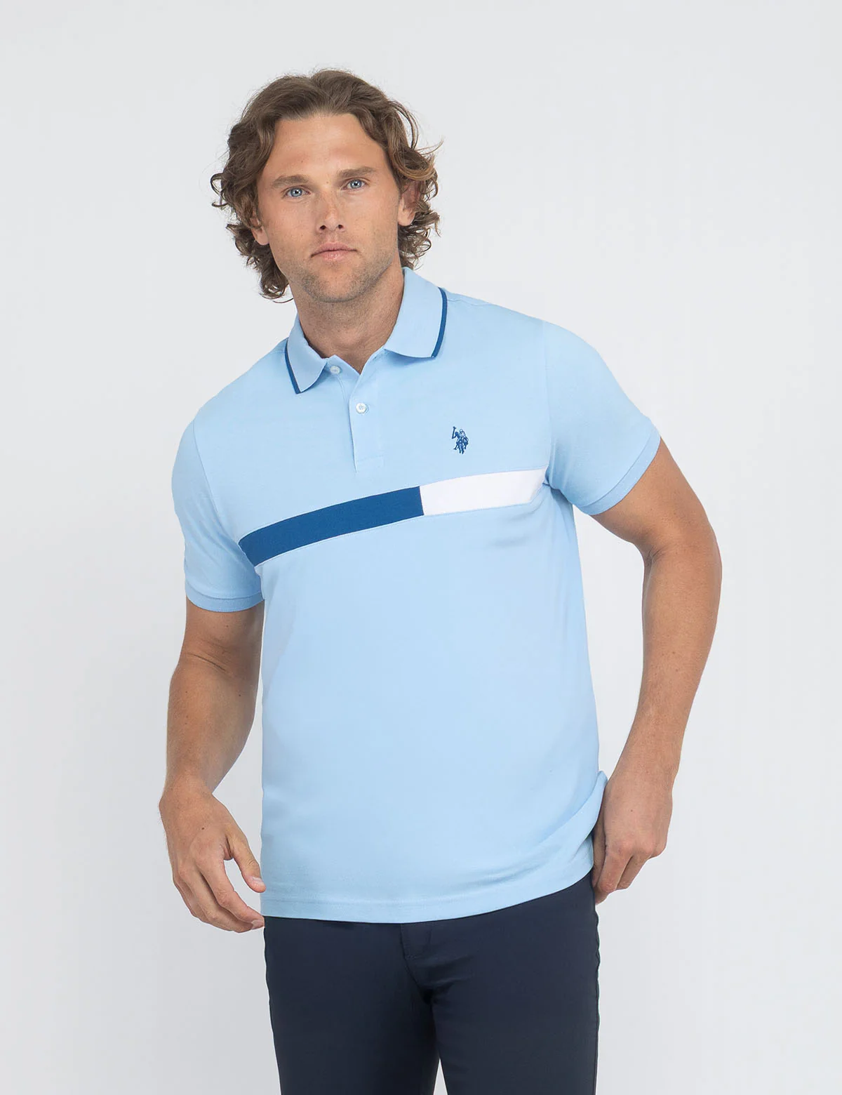 COLOR BLOCK CHEST STRIPE PIQUE POLO SHIRT - Image 4