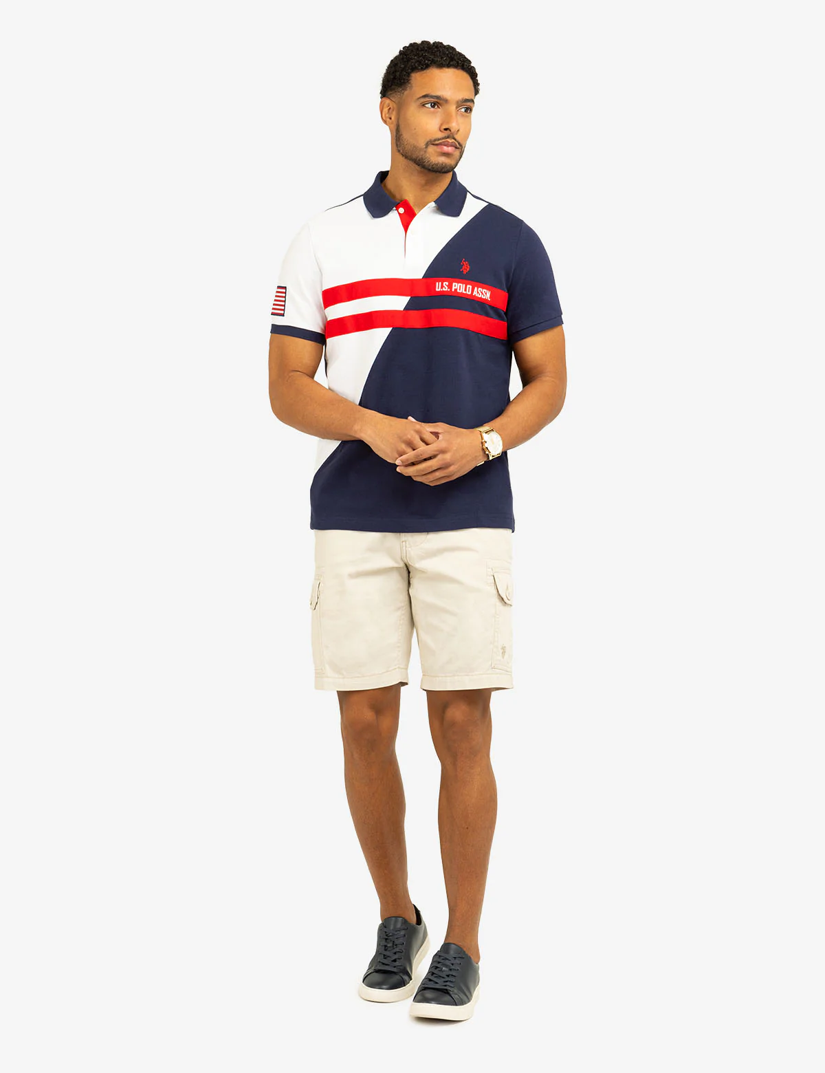 COLOR BLOCK CHEST STRIPE PIQUE POLO SHIRT - Image 2