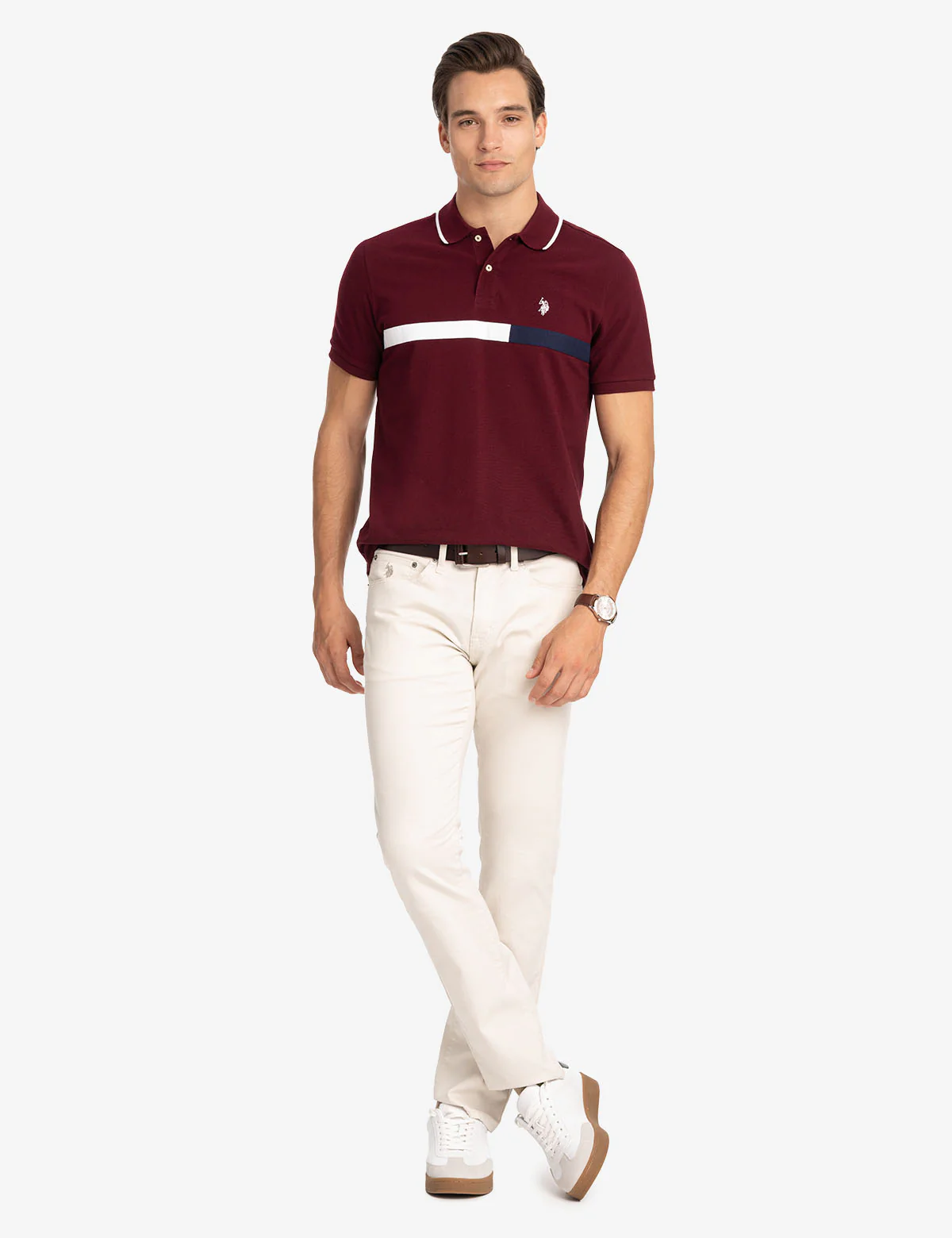 COLOR BLOCK CHEST STRIPE PIQUE POLO SHIRT - Image 2