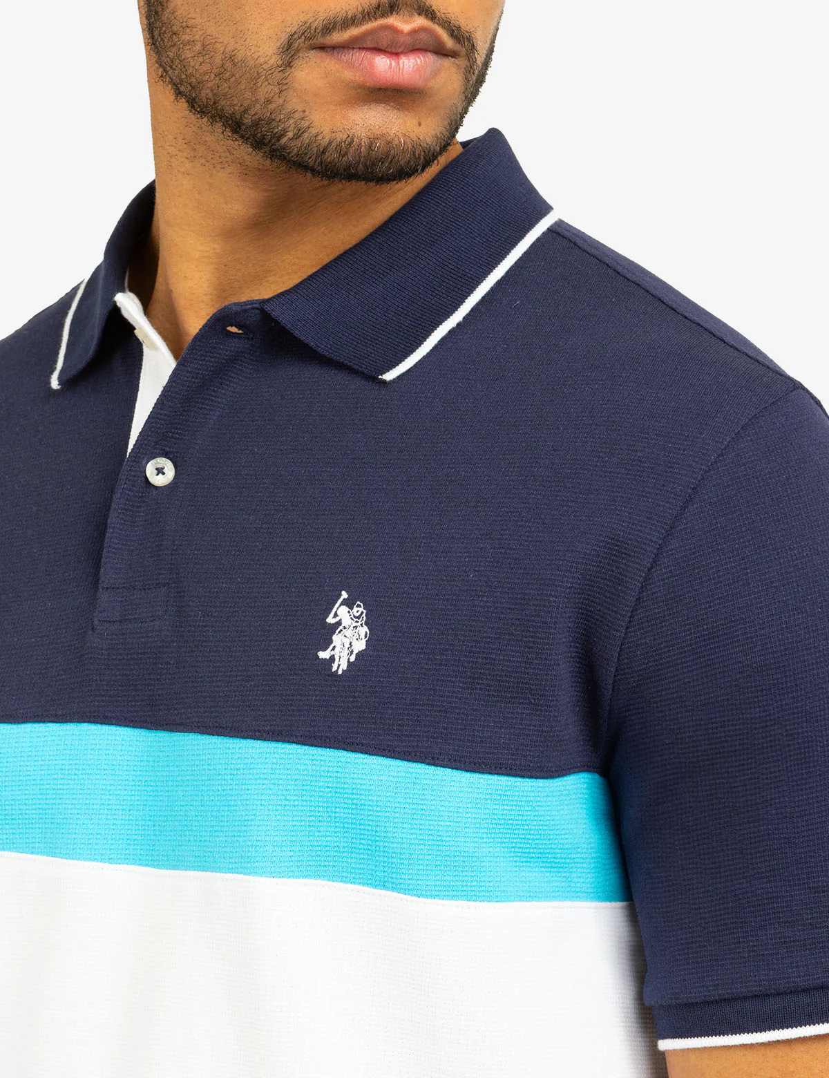 COLOR BLOCK OTTOMAN TEXTURE KNIT POLO SHIRT - Image 8