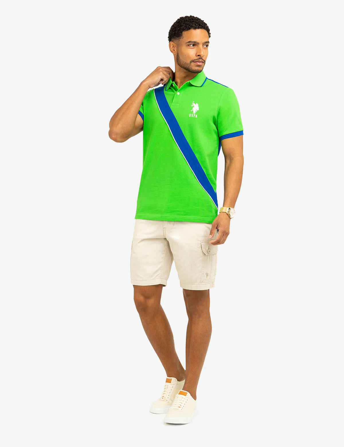 COLOR BLOCK SASH FRONT PIQUE POLO SHIRT - Image 3