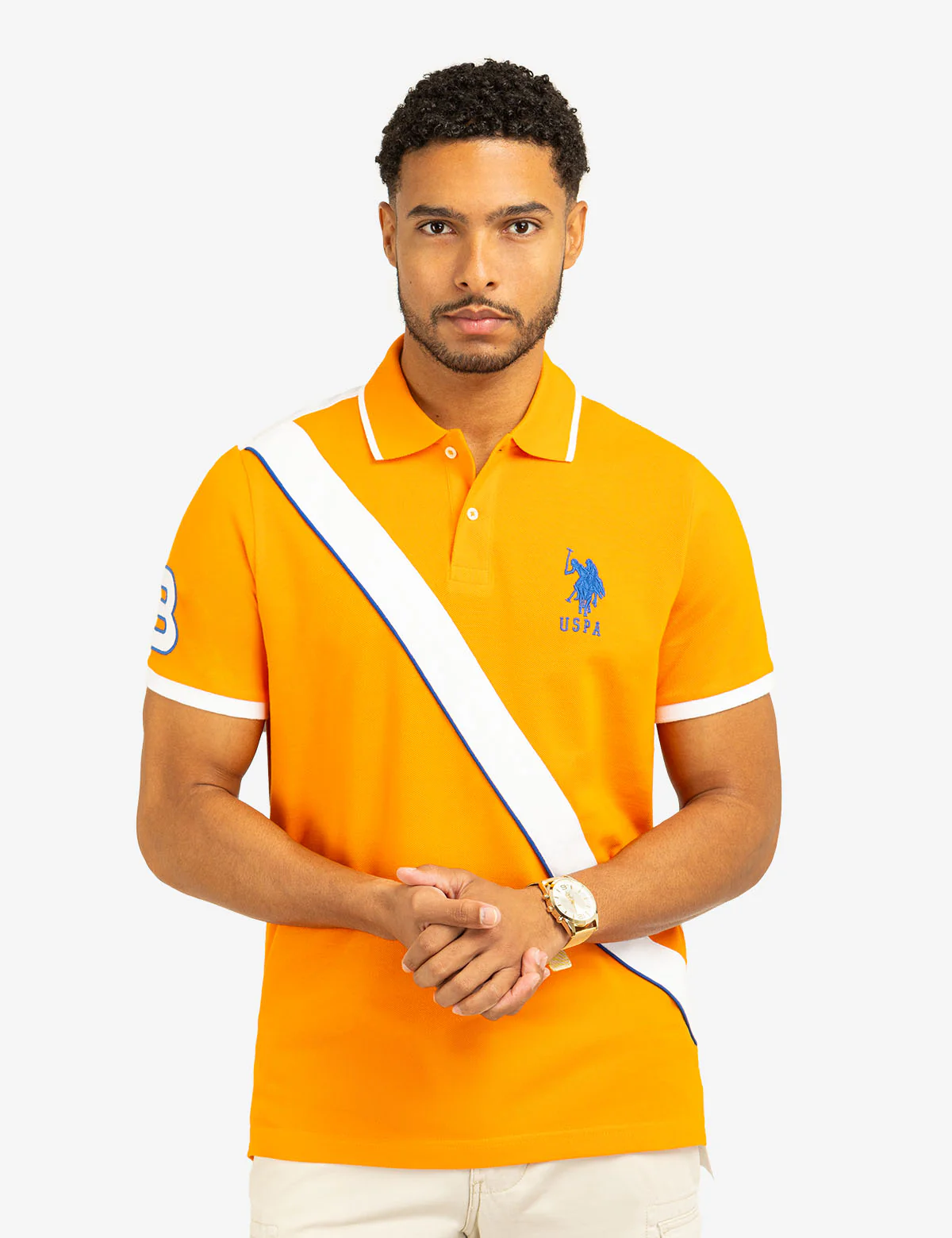 COLOR BLOCK SASH FRONT PIQUE POLO SHIRT - Image 8