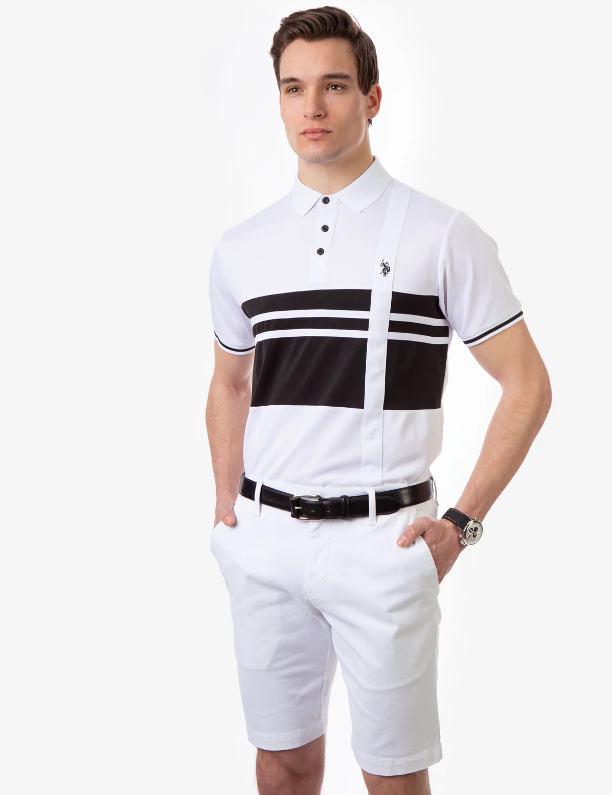 STRIPE COLORBLOCK PIQUE GOLF SHIRT