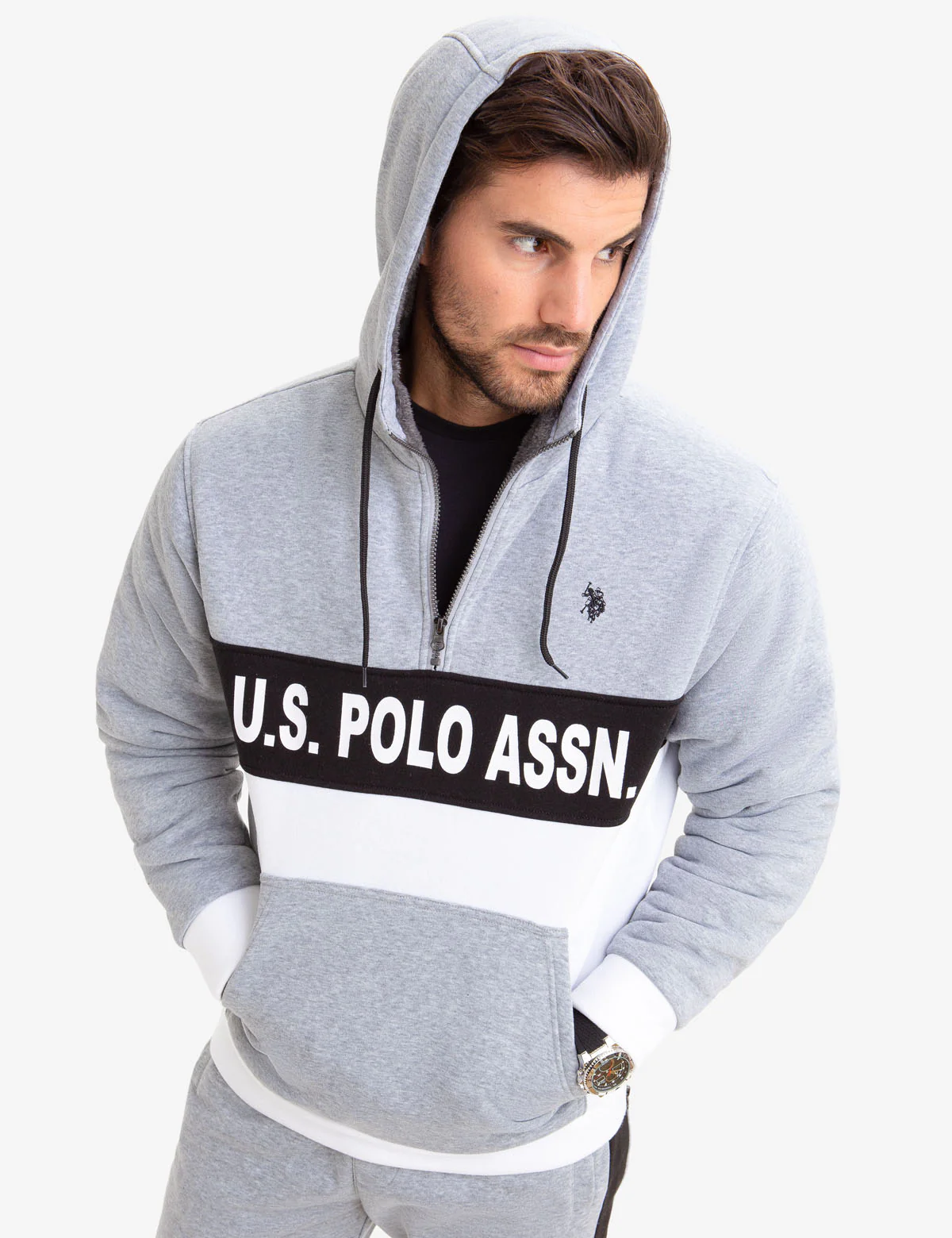 COLORBLOCK FAUX SHEARLING LINED U.S. POLO ASSN. HOODIE