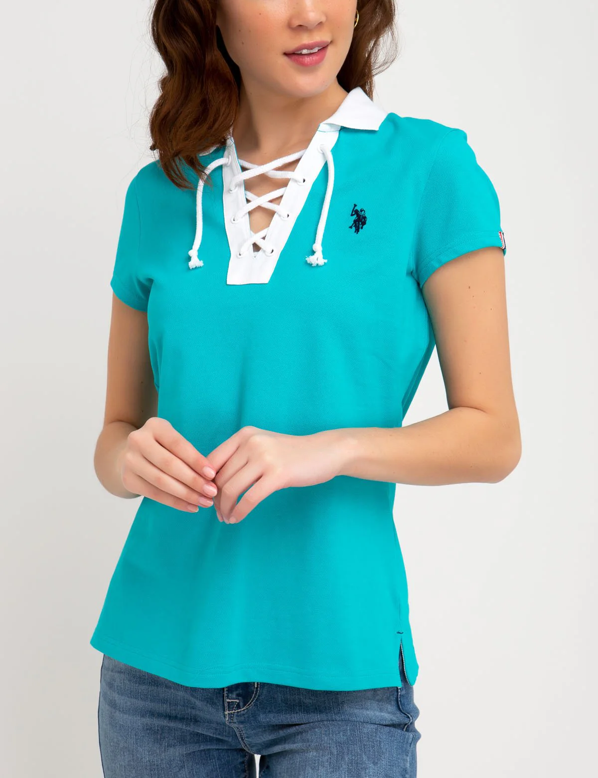 CONTRAST LACE UP POLO SHIRT - Image 10