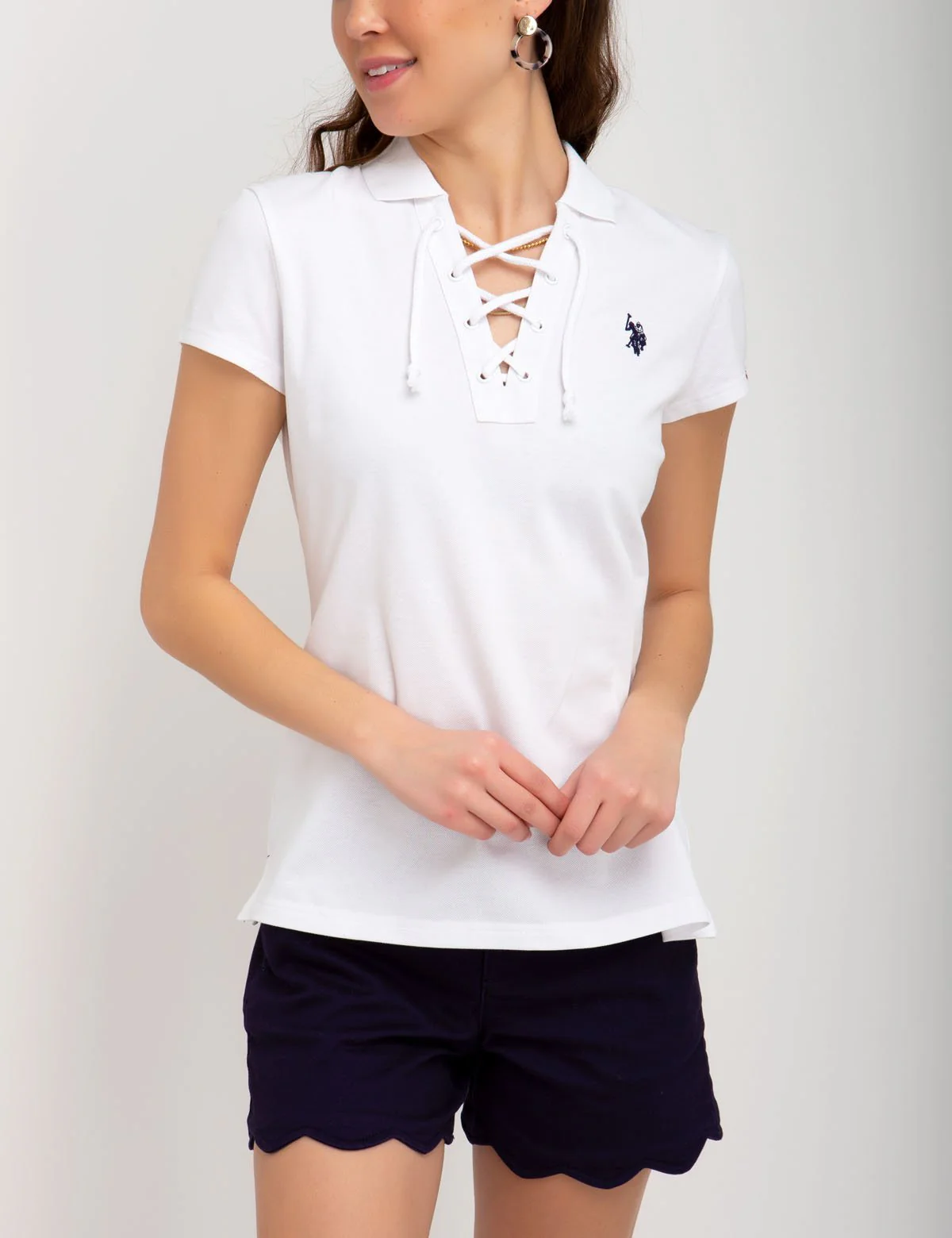 CONTRAST LACE UP POLO SHIRT - Image 4