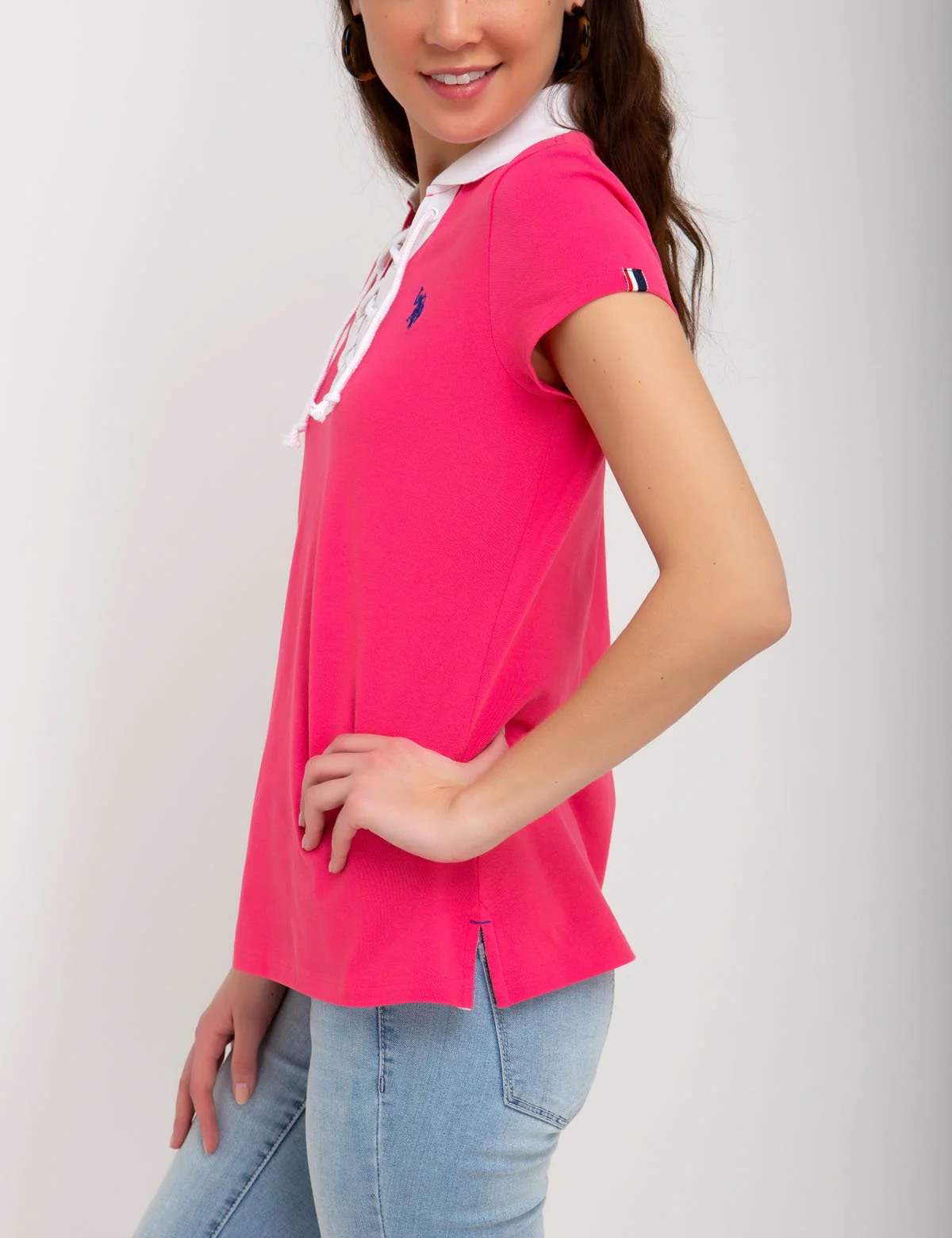 CONTRAST LACE UP POLO SHIRT - Image 8